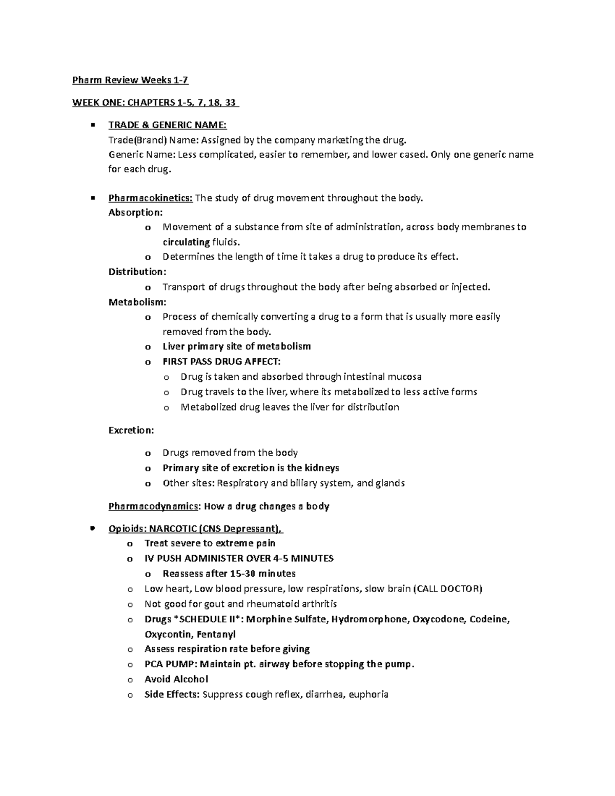 Final Notes - tnmhgnynredf - Pharm Review Weeks 1- WEEK ONE: CHAPTERS 1 ...