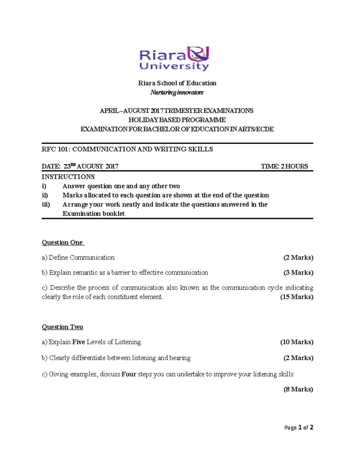 Communication AND Writing Skills - Riara School of Education Nurturing ...