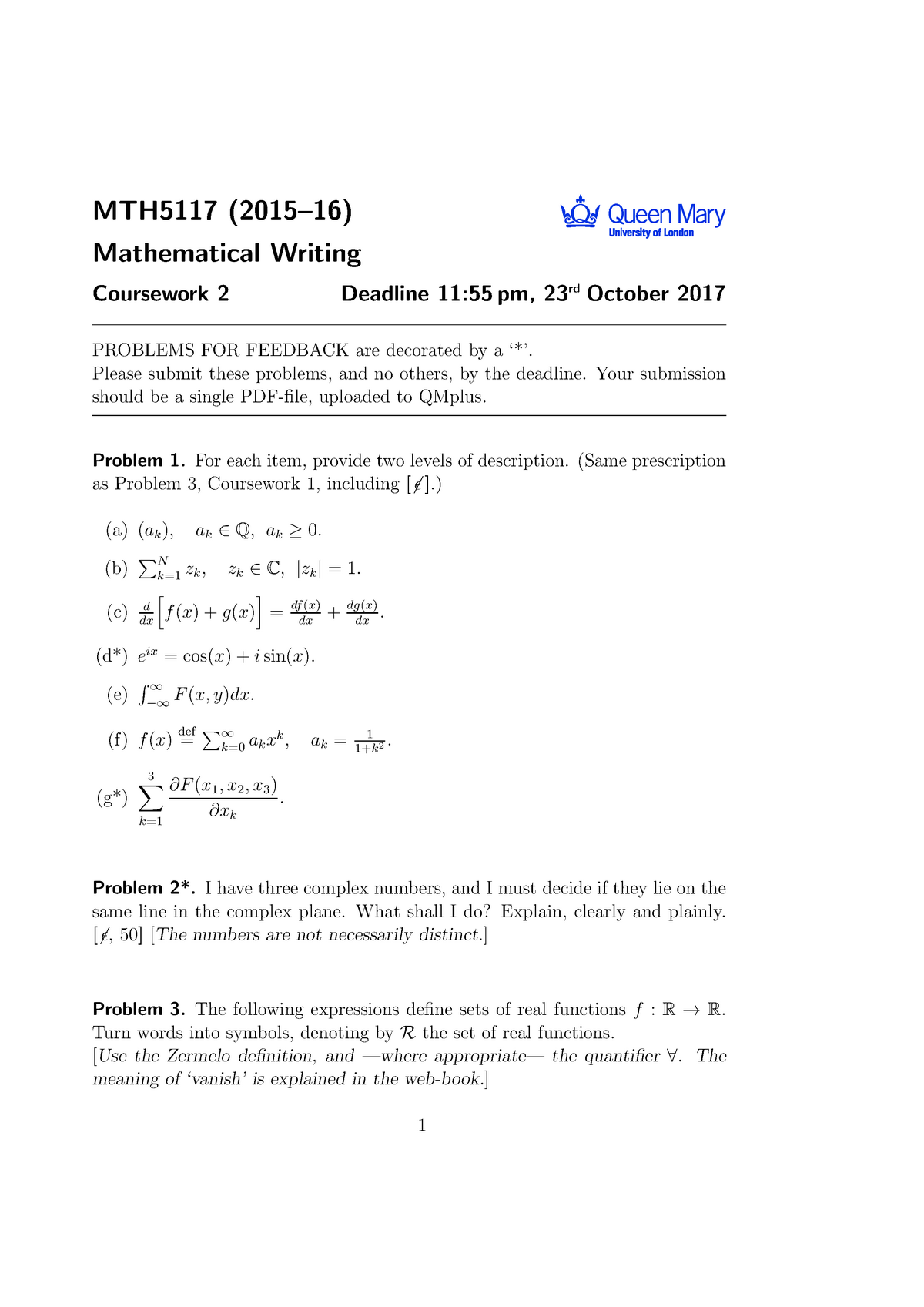 MTH5117 2017-2018 Assignment 2 - Solutions - MTH5117 (2015–16 ...