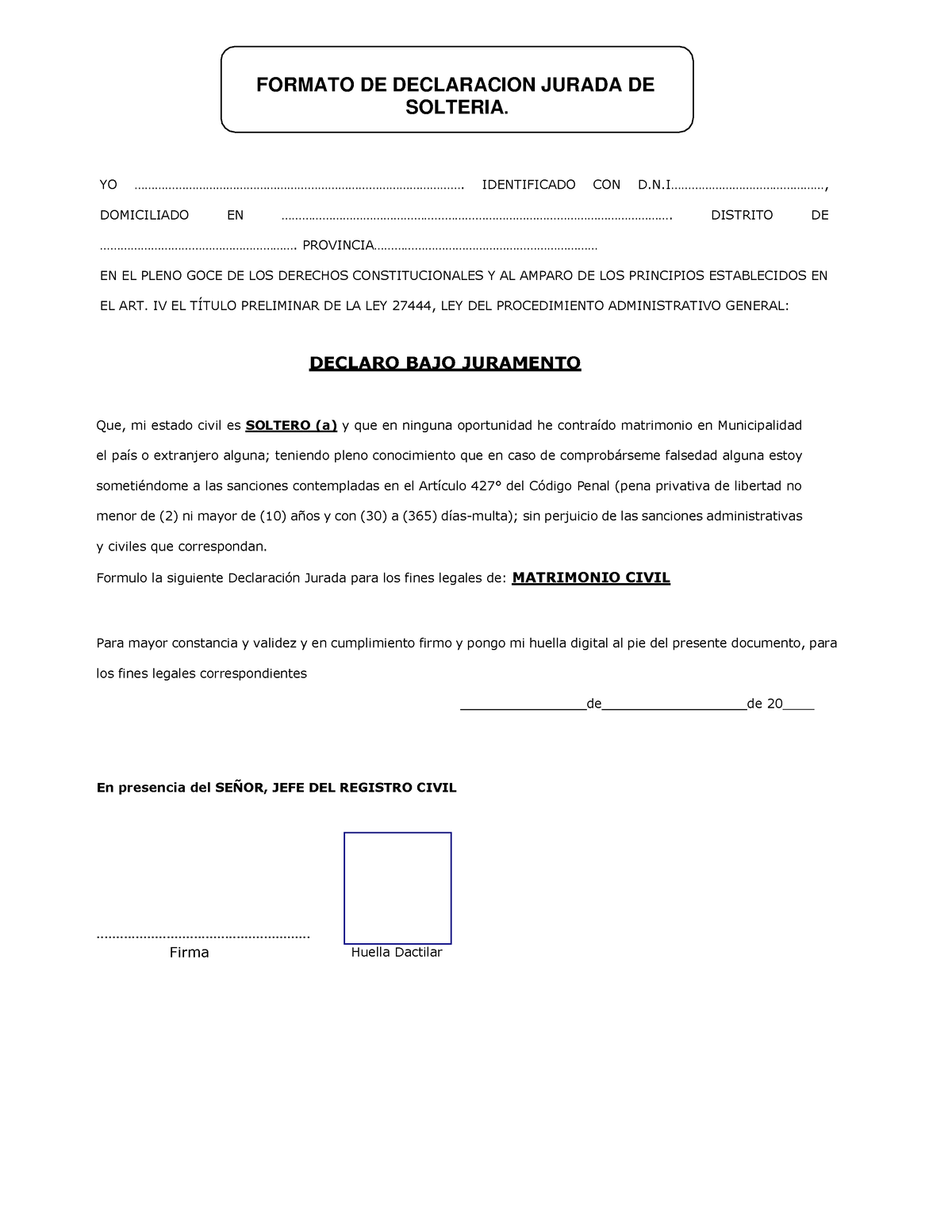 Formato De Declaracion Jurada De Solteria Para Matrimonio Comprensión Y Redacción De Textos Ii 2449