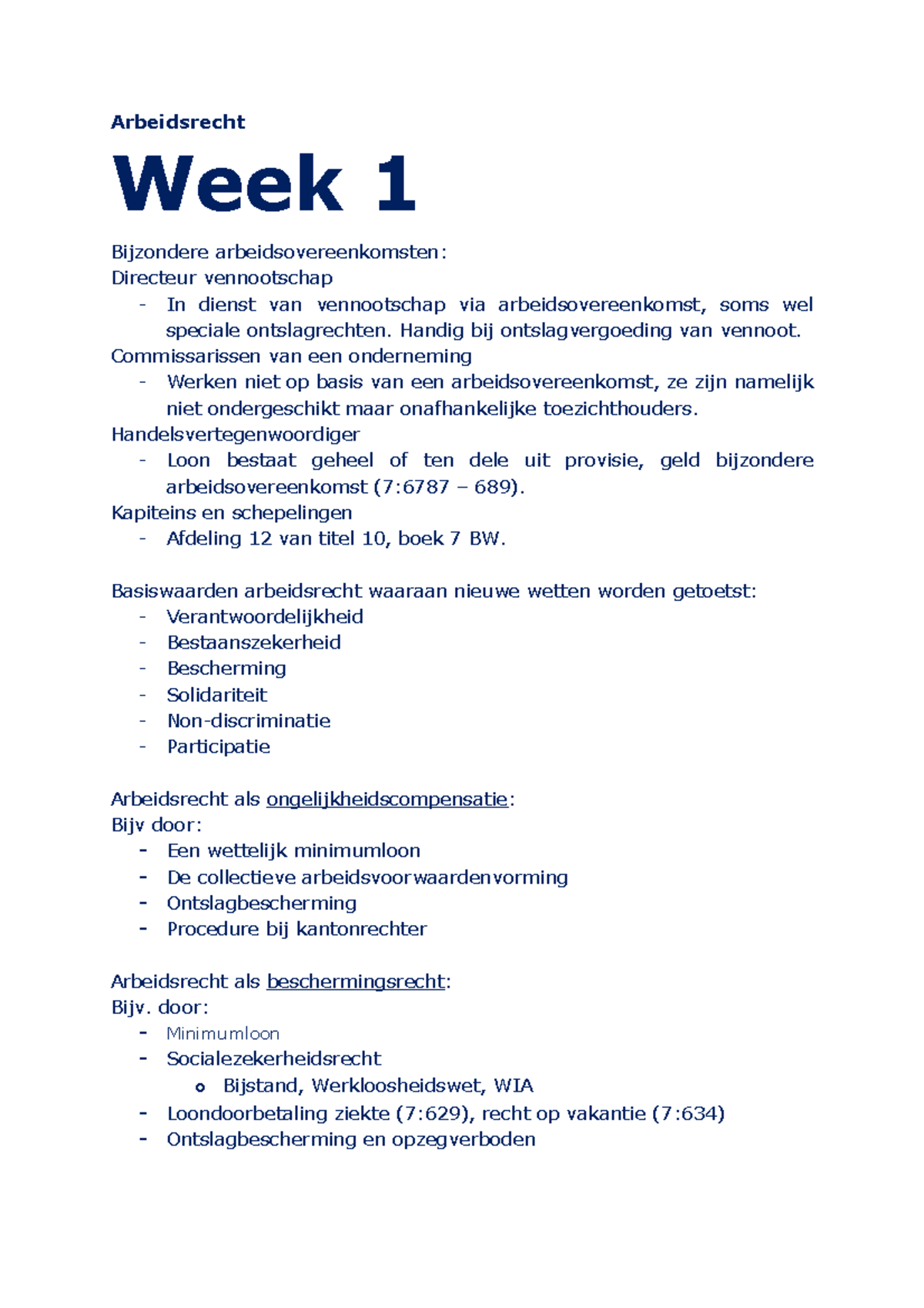 Arbeidsrecht - Samenvatting - Arbeidsrecht Week 1 Bijzondere ...