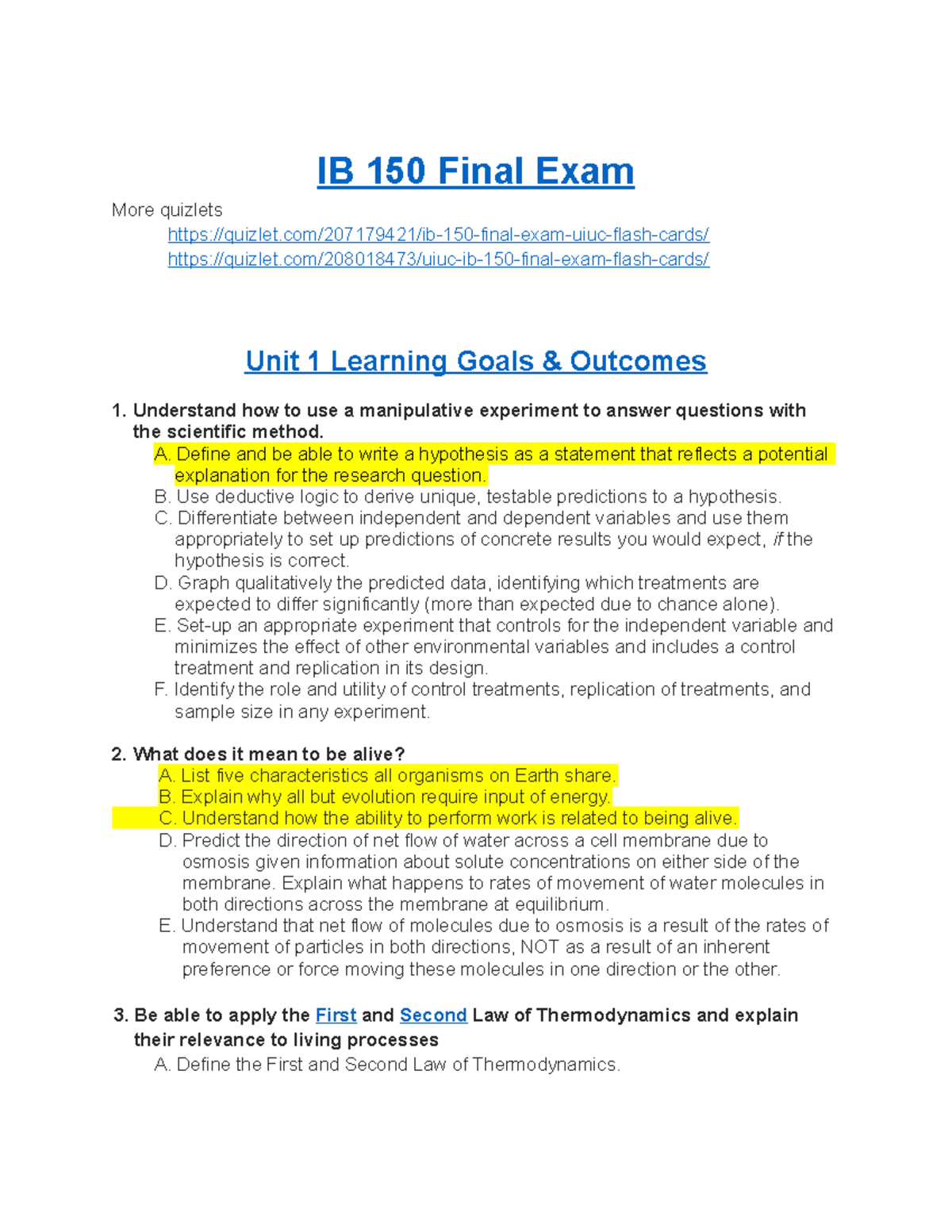 IB 150 Final Exam Learning Goals - IB 150 Final Exam More Quizlets ...