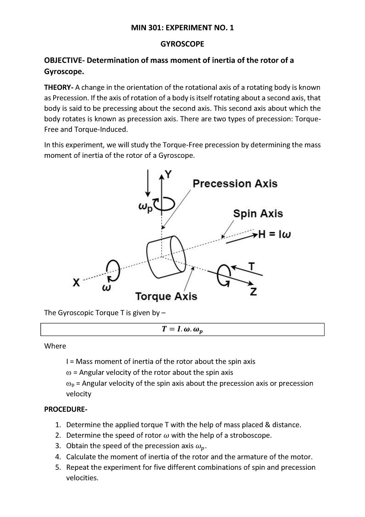 motorised gyroscope experiment lab report