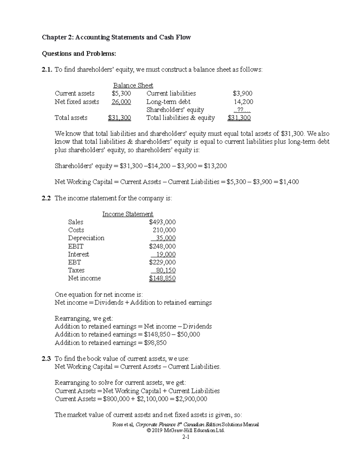 Ross CF 8ce SM Ch02 - solutions for Financial controllership 8th ...