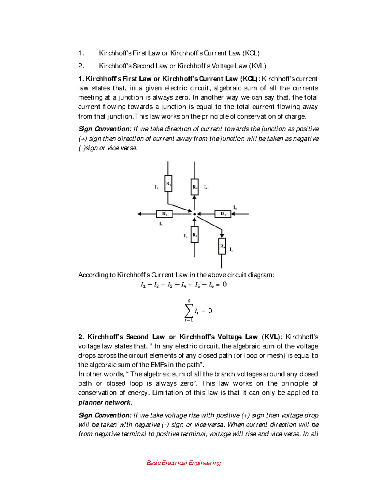 Basic Electrical Engineering All Unit Notes-2 - Kir chhoff’s Fir st Law ...