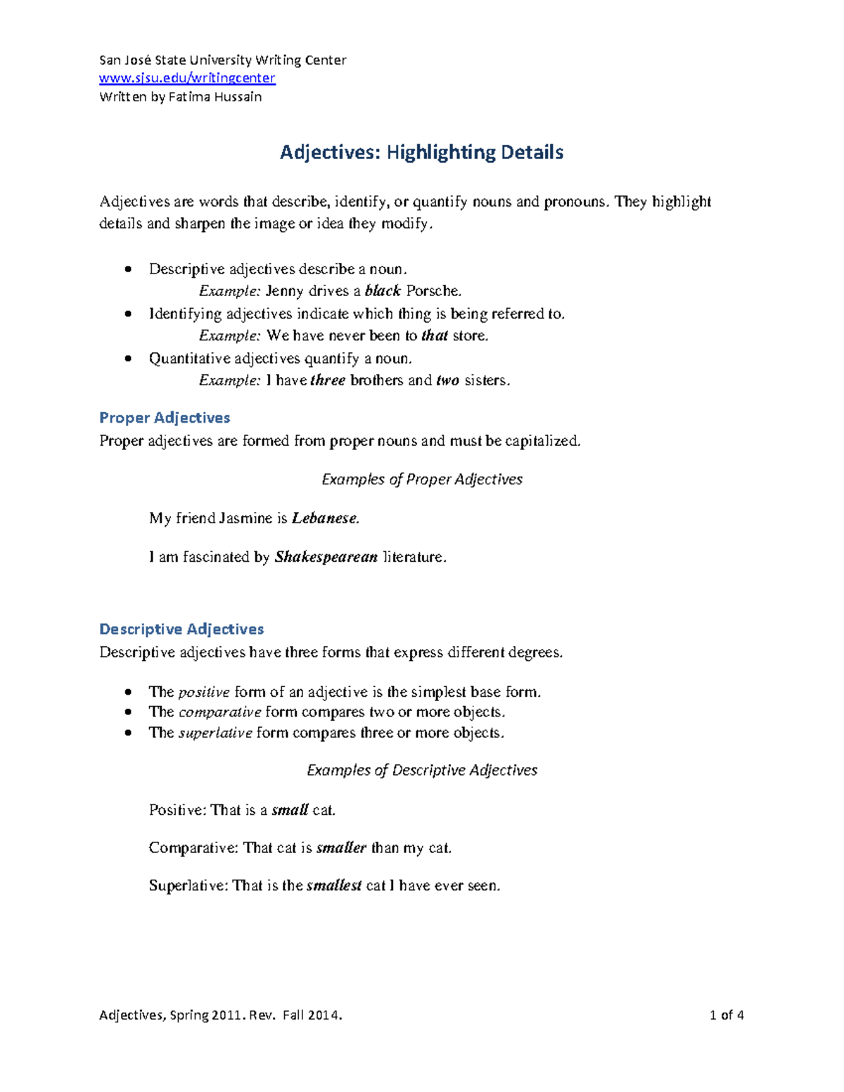 1 Adjectives - San José State University Writing Center sjsu ...
