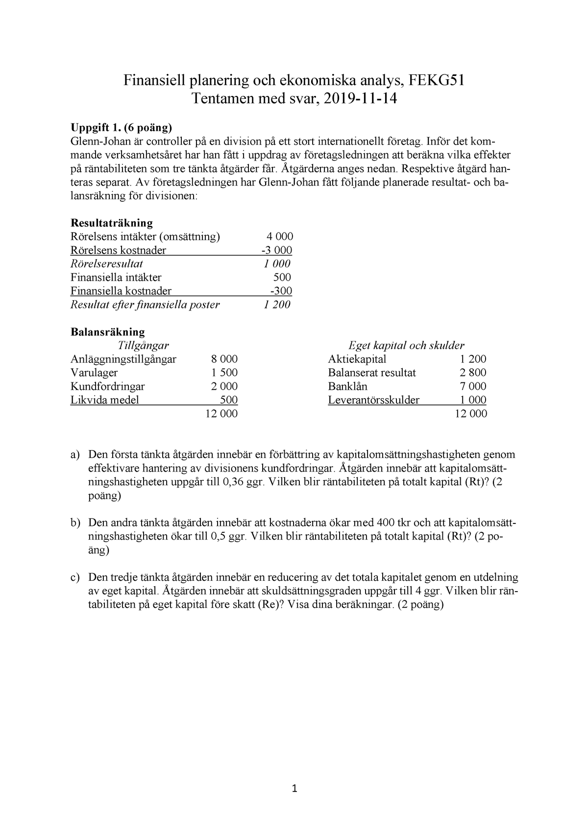 Tentamen Med Svar, 2019-11-14 - Finansiell Planering Och Ekonomiska ...