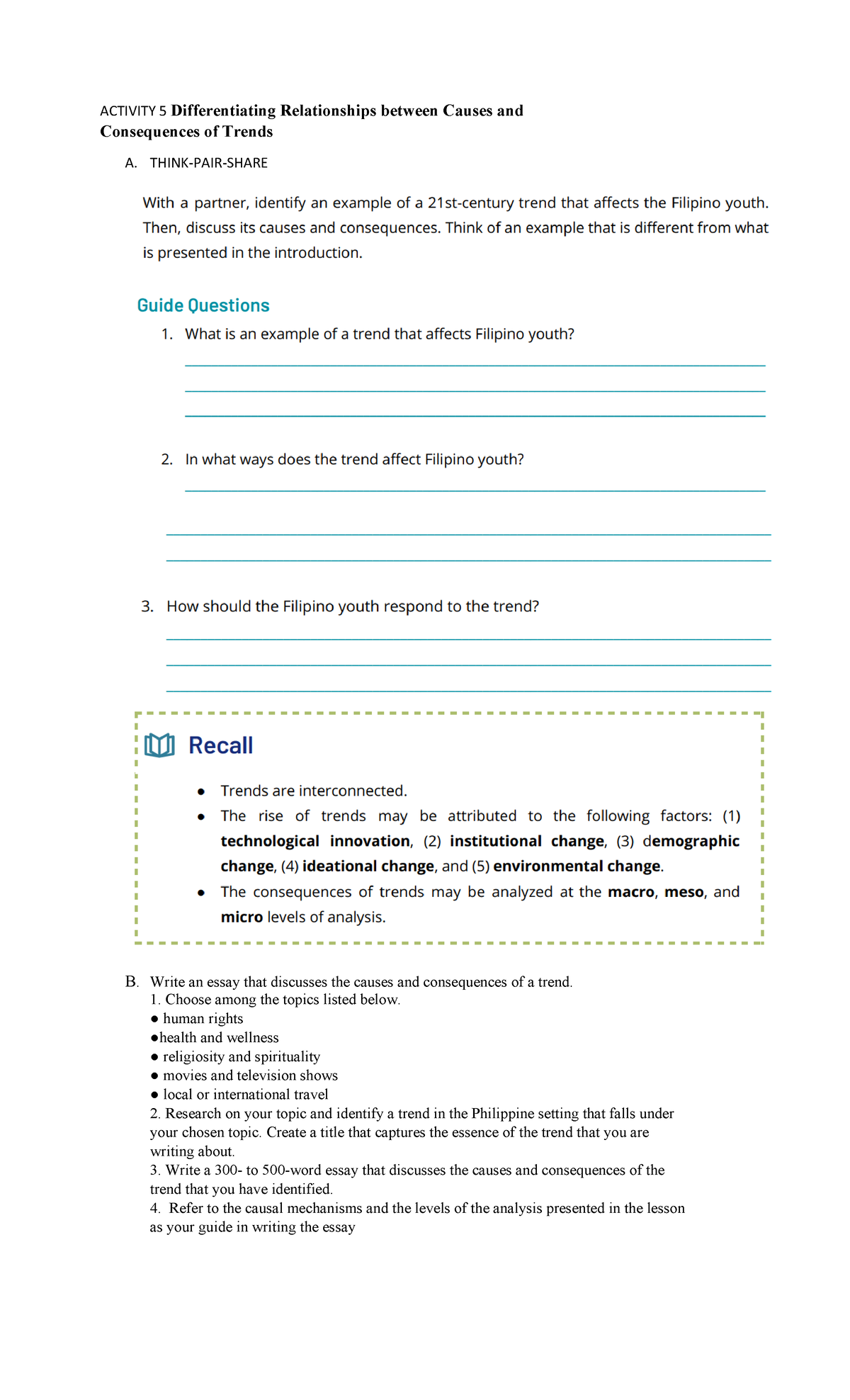 Activity 5 Differentiating Relationships between Causes and - ACTIVITY ...