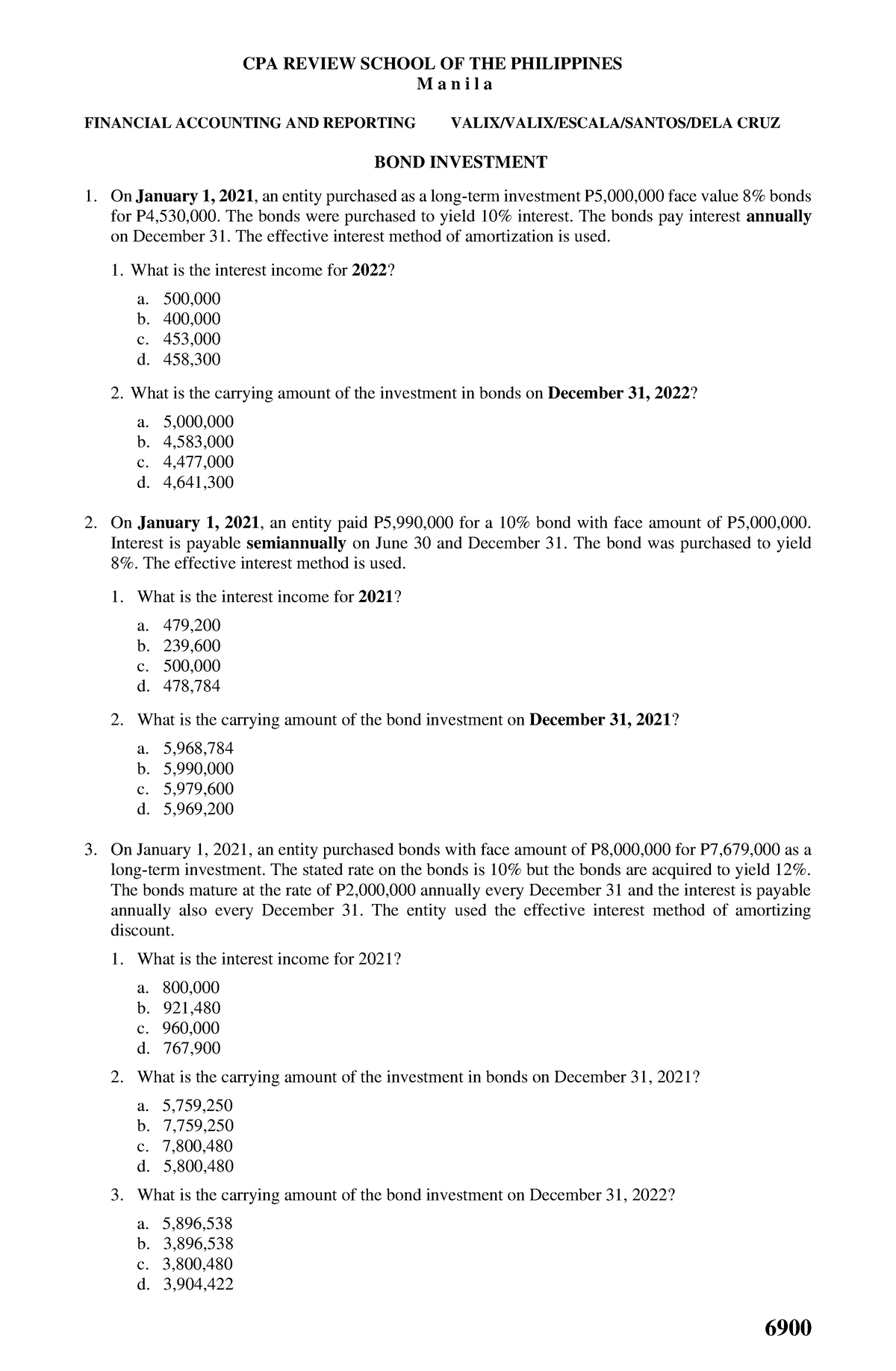 6900 - Bond Investment - Nice practice problems to recall FAR concepts ...