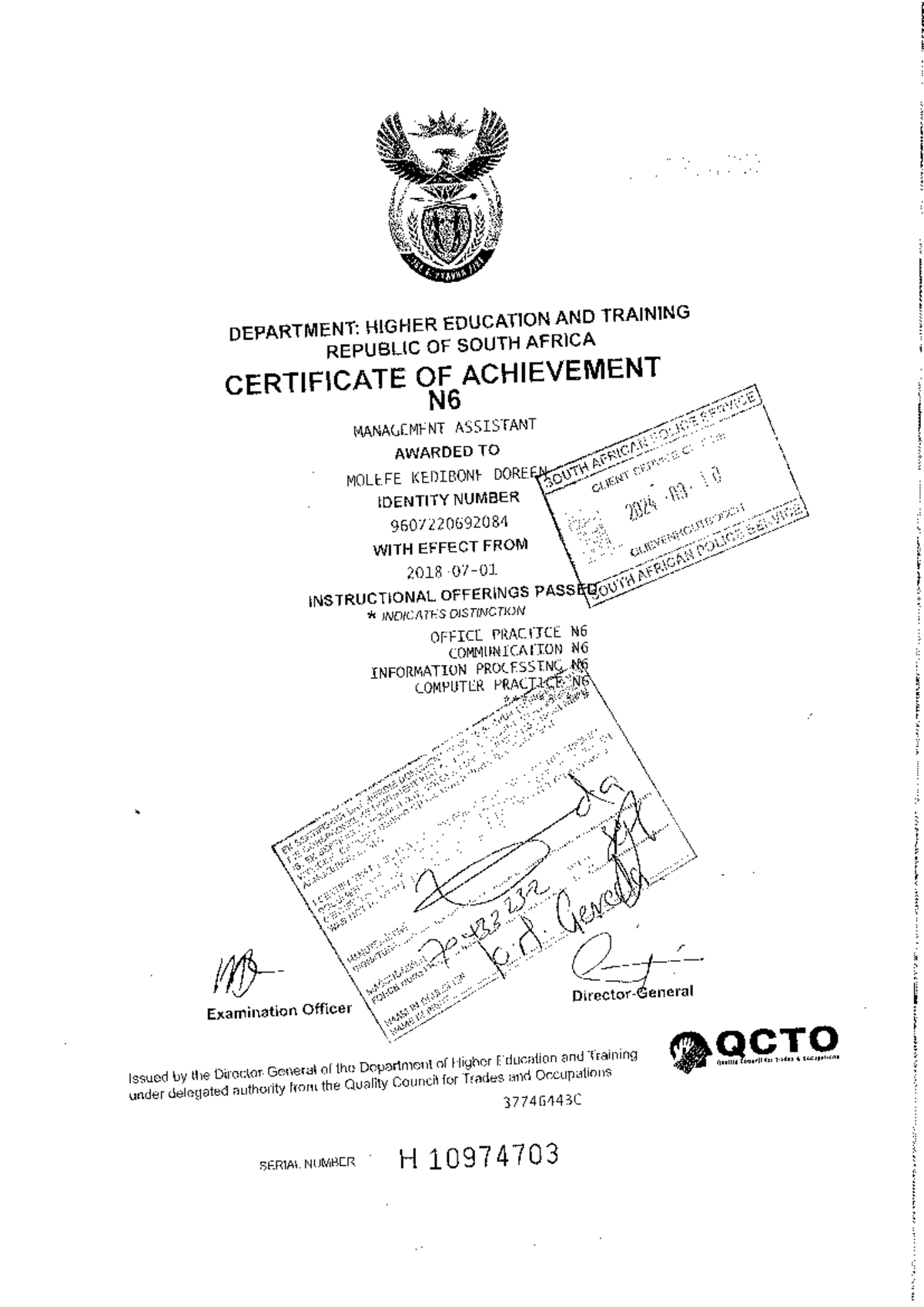 N6 Certificate - office practice communication information processing ...