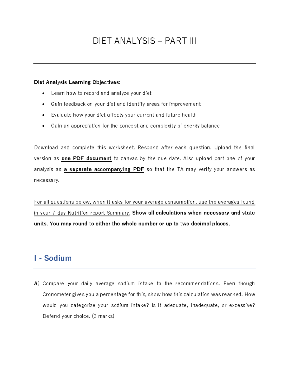 diet analysis assignment