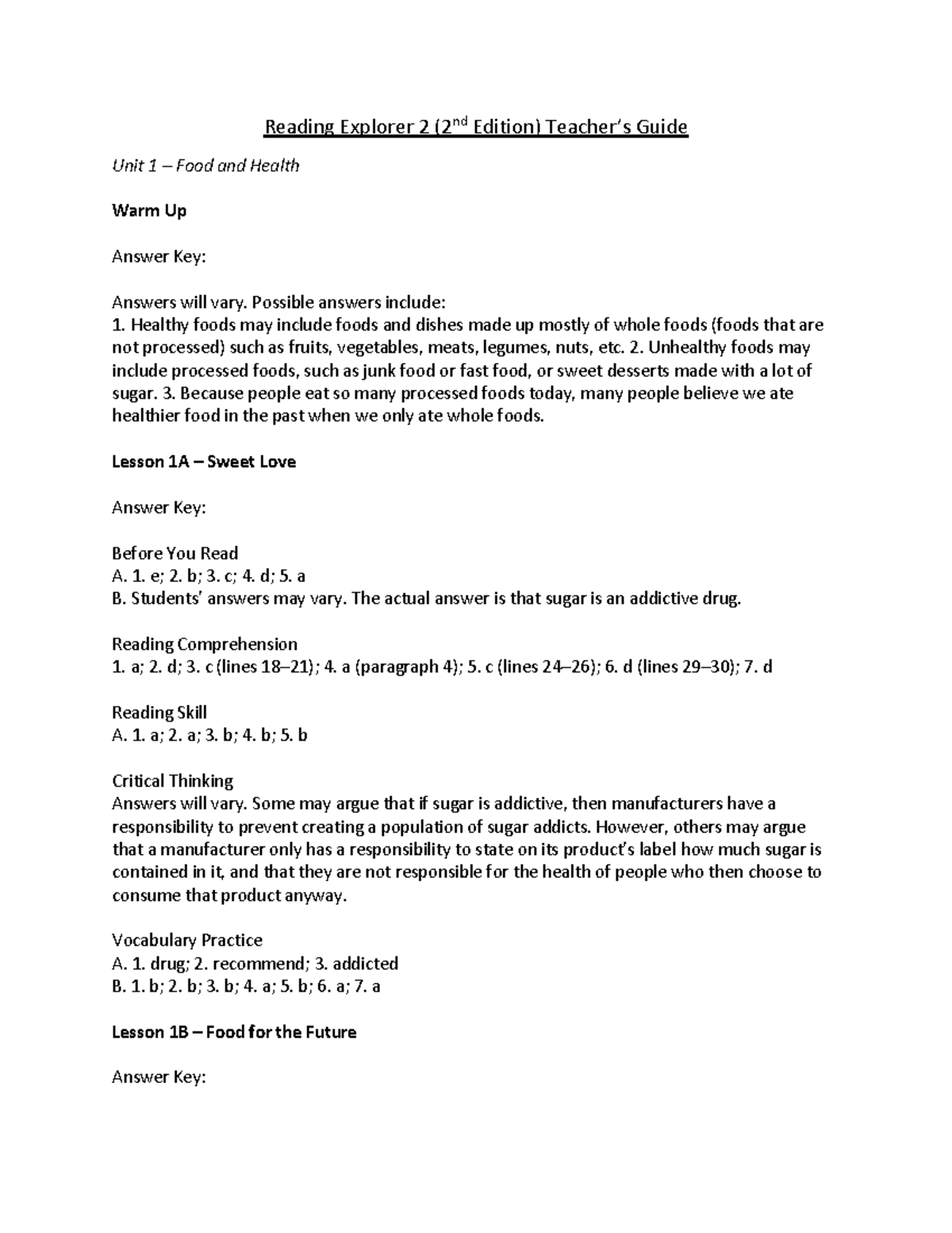 Document - Reading Explorer 2 ( 2 nd Edition) Teacher’s Guide Unit 1 ...