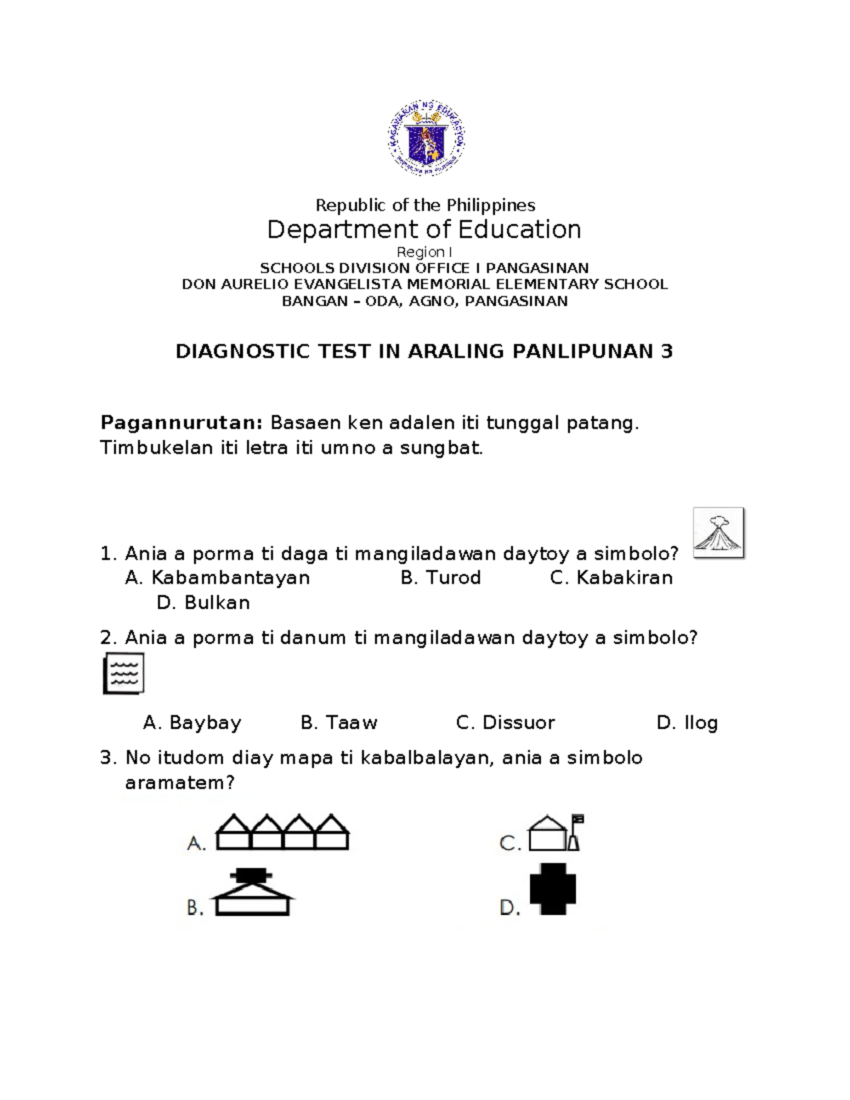 Diagnostic Test in AP3 - Republic of the Philippines Department of ...