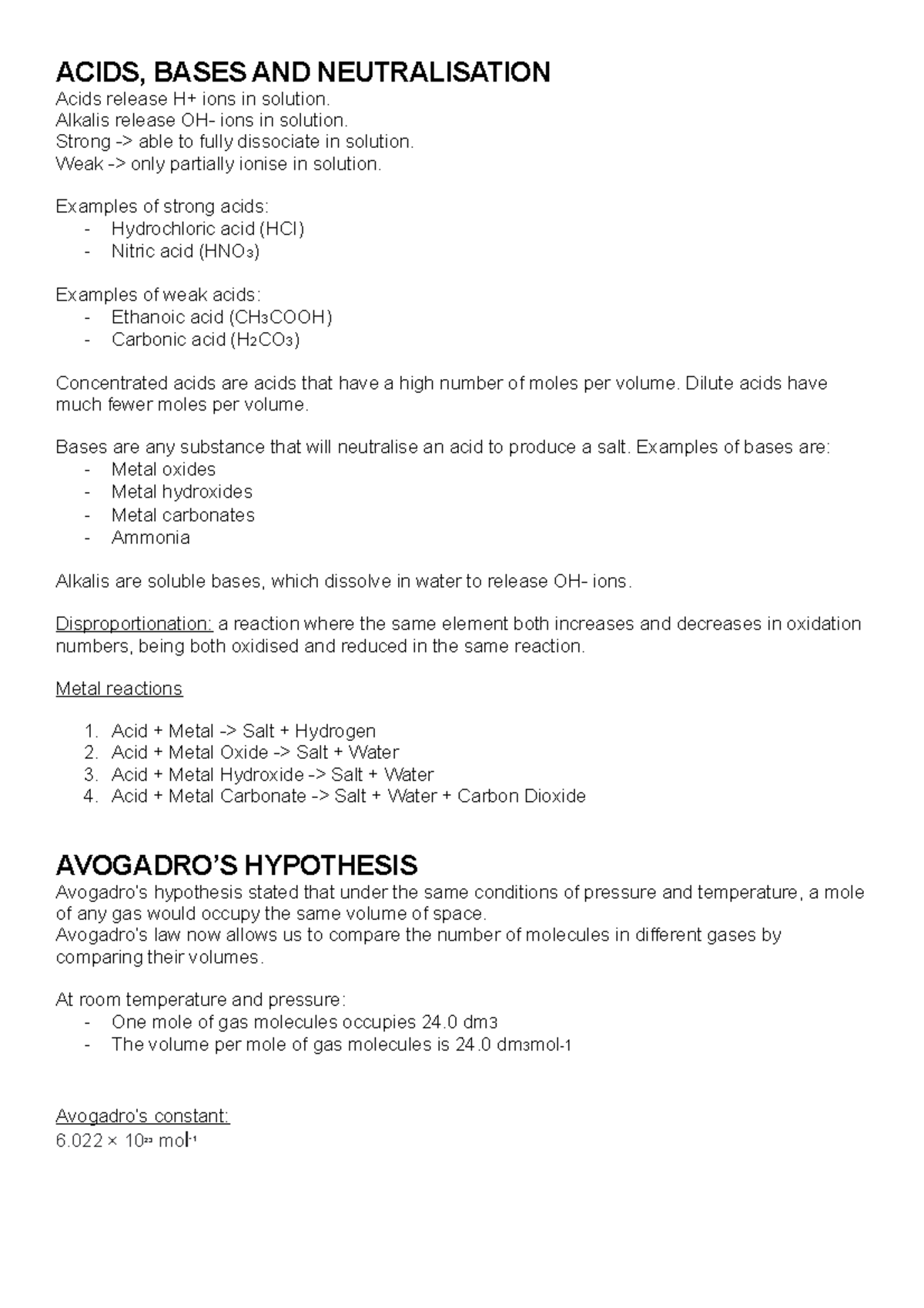 As chem revision - ACIDS, BASES AND NEUTRALISATION Acids release H+ ...