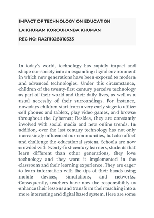 Impact OF Technology ON Education - IMPACT OF TECHNOLOGY ON EDUCATION ...