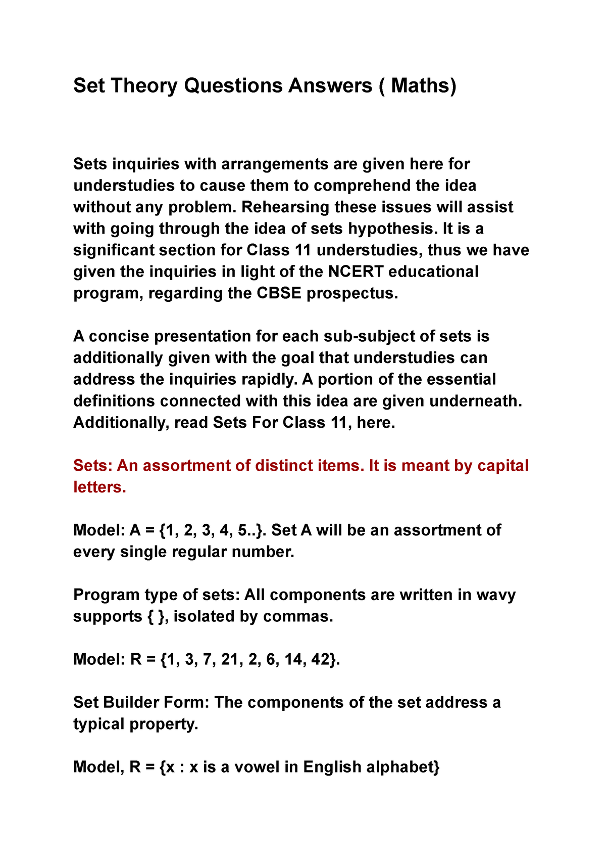 case study questions on set theory class 11