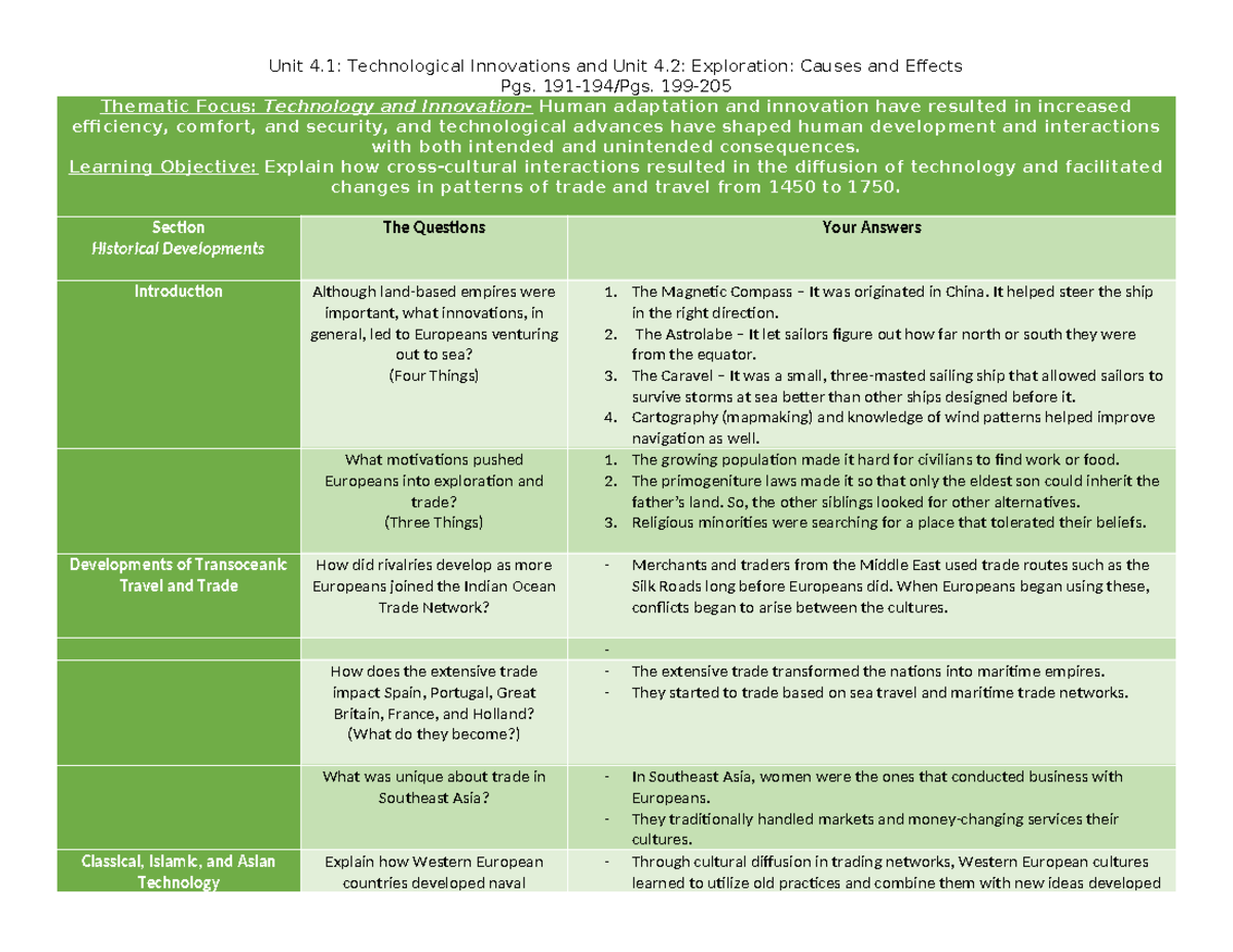Amsco Guided Reading Units 4.1 and 4 Pgs. 191194/Pgs. 199 Thematic