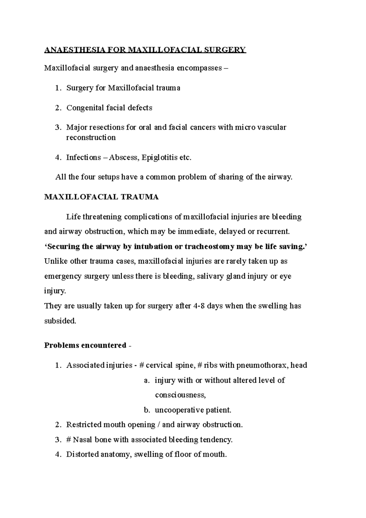 Anaesthesia For Maxillofacial Surgery - ANAESTHESIA FOR MAXILLOFACIAL ...