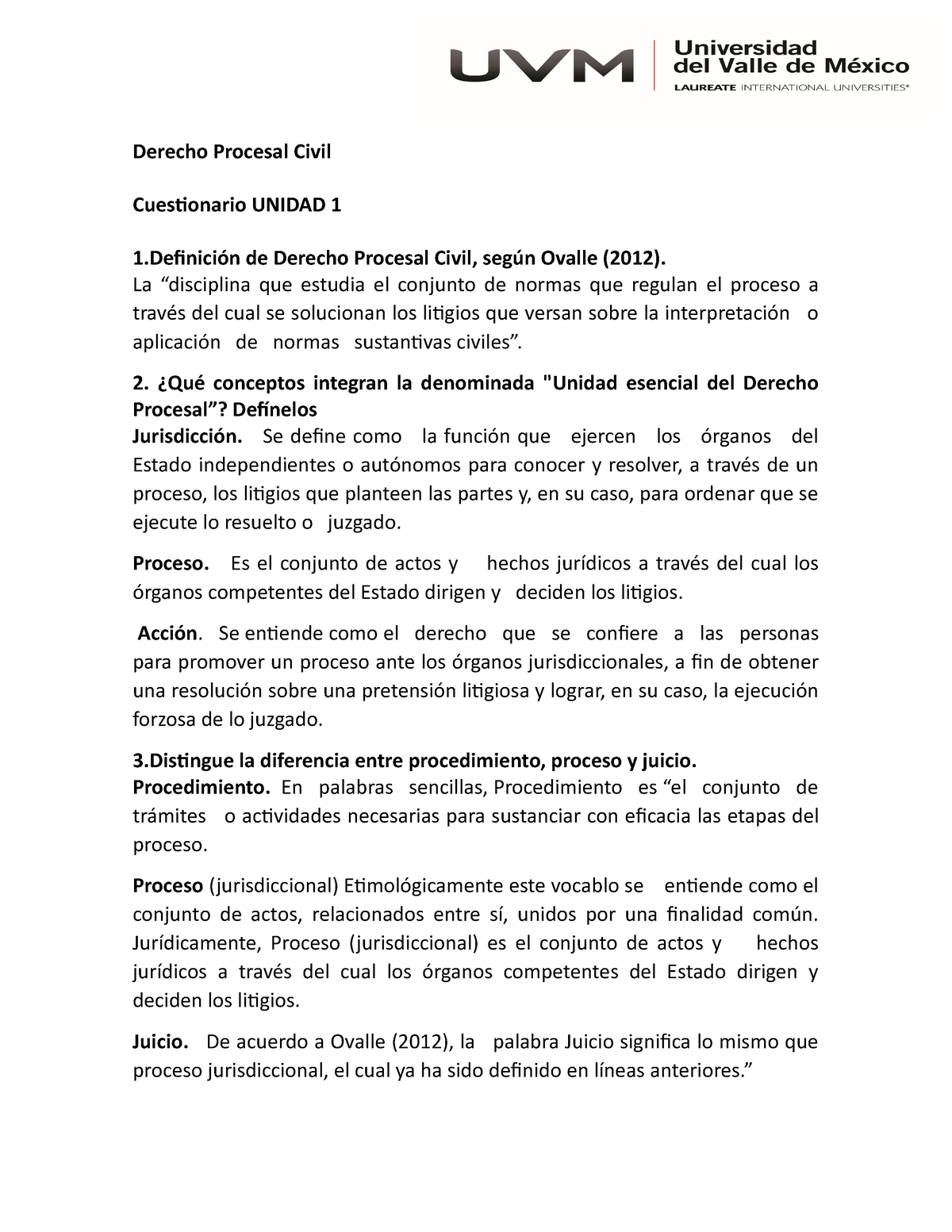 Cuestionario 1 Civil - PORTAFOLIO DE EVIDENCIAS - Derecho Procesal ...