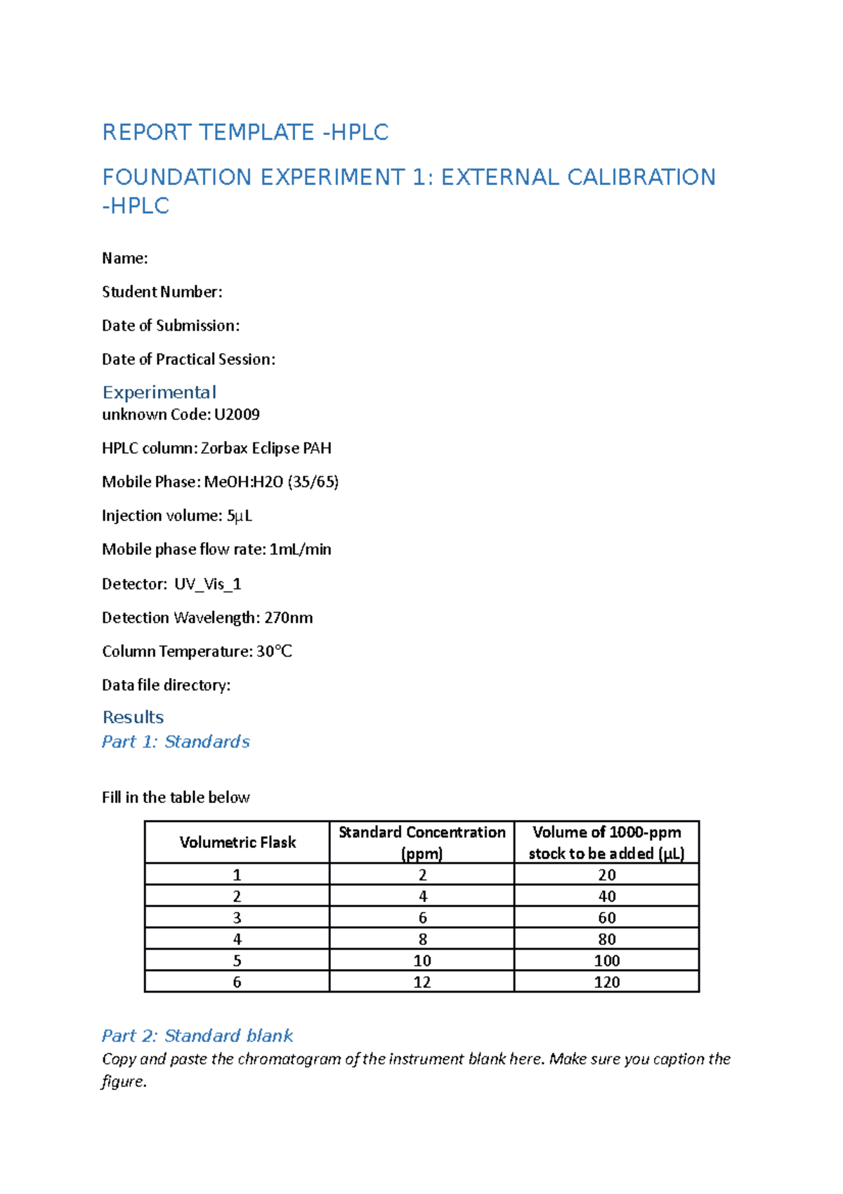 Foundation Report REPORT TEMPLATE HPLC FOUNDATION EXPERIMENT 1