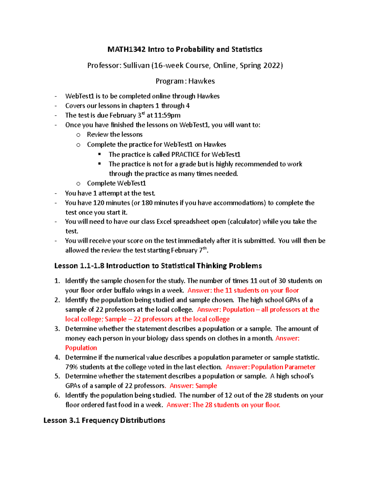 MATH1342 Web Test 1 Review - MATH1342 Intro to Probability and ...
