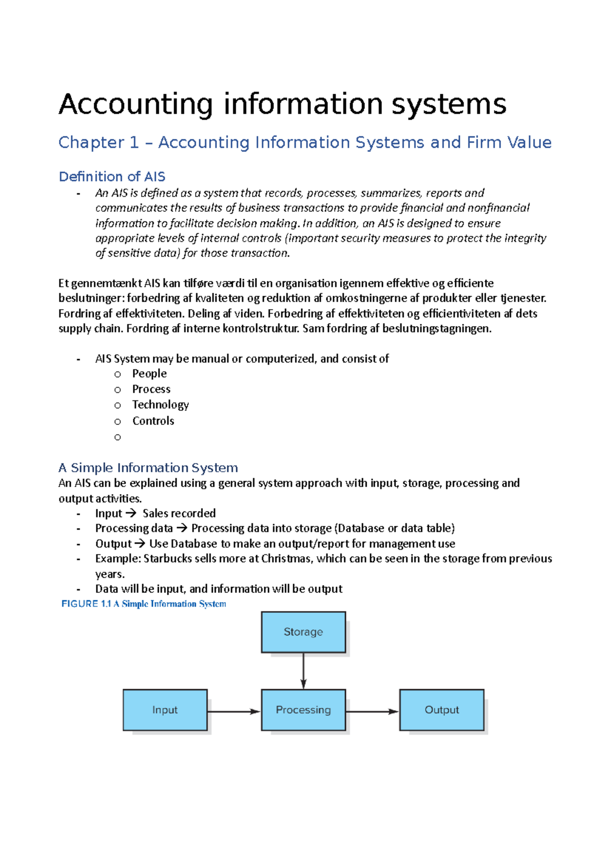 AIS Noter til hele pensum - Accounting information systems Chapter 1 ...