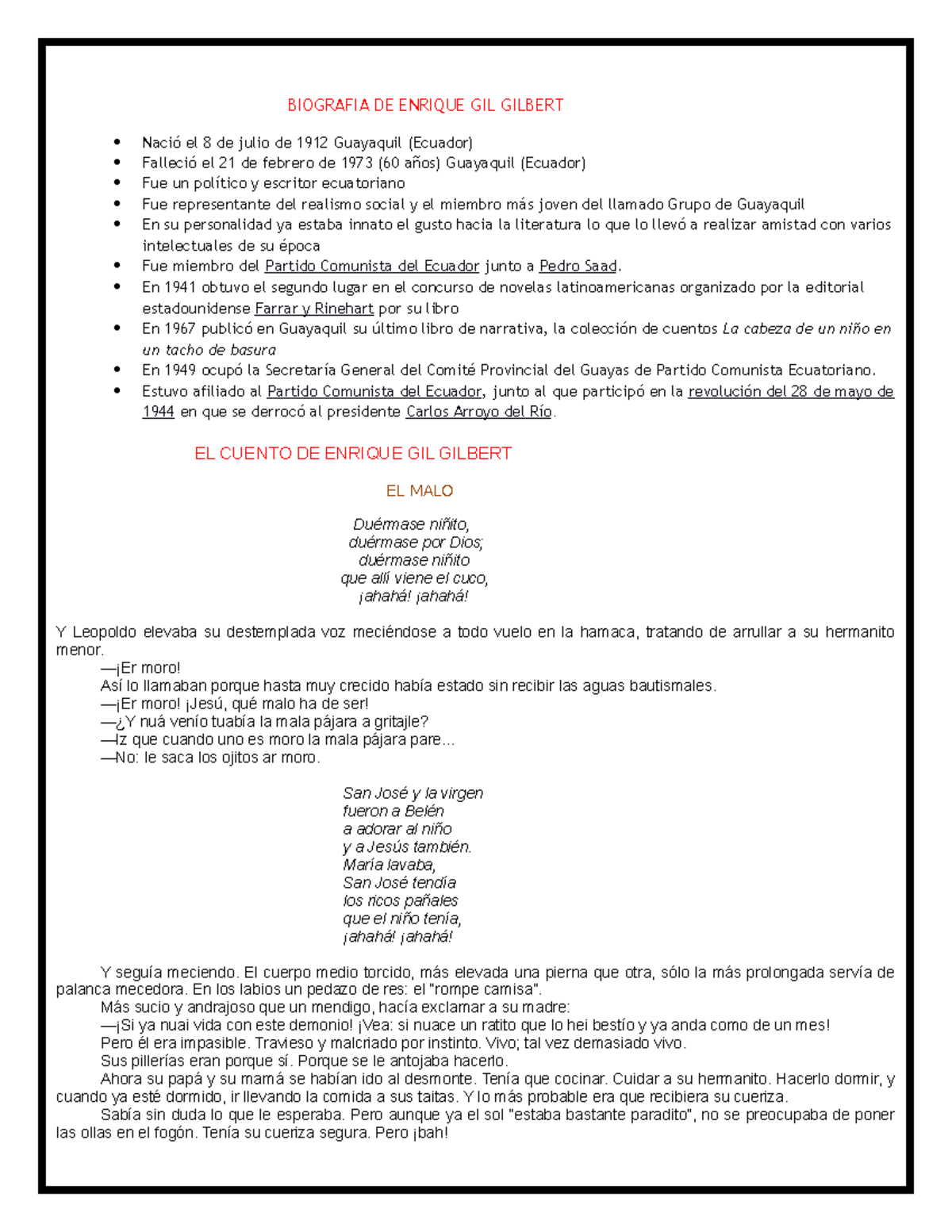Biografia DE Enrique GIL Gilbert BIOGRAFIA DE ENRIQUE GIL GILBERT Nació el 8 de julio de 1912 Biografia DE Enrique GIL Gilbert BIOGRAFIA DE ENRIQUE GIL GILBERT Nació el 8 de julio de 1912