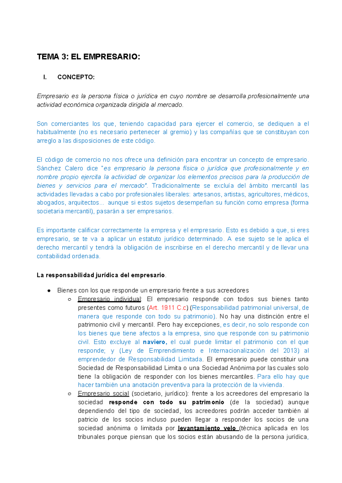 3. EL Empresario - apuntes tema 3 - TEMA 3: EL EMPRESARIO: I. CONCEPTO ...