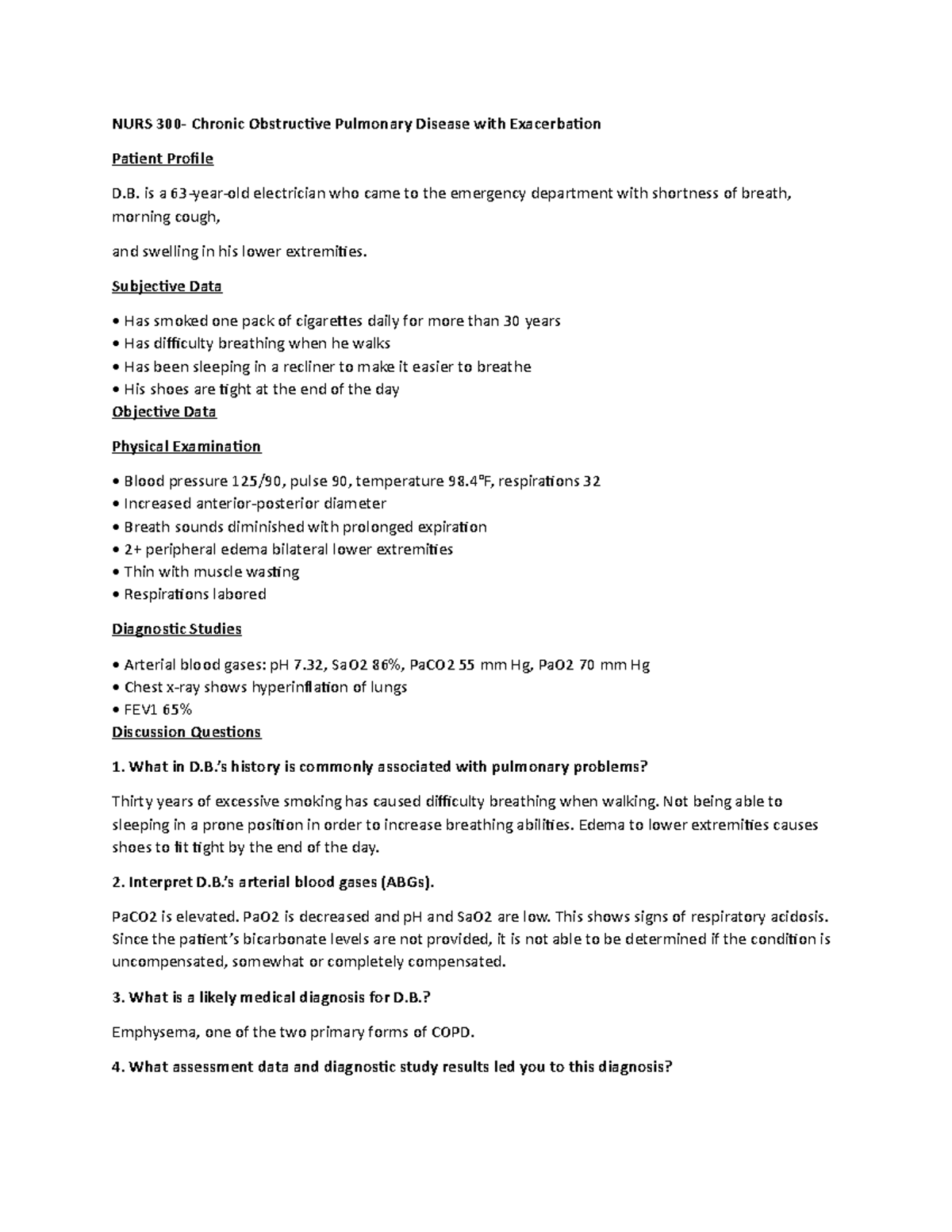 Case- COPD - Nursing ATI - NURS 300- Chronic Obstructive Pulmonary ...