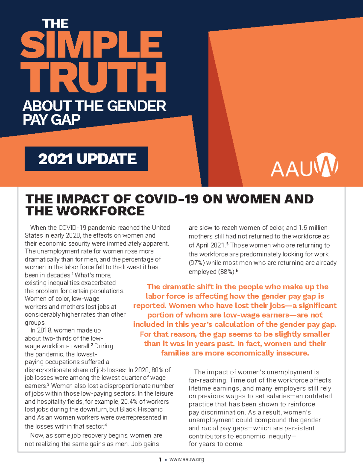 AAUW Simple Truth 2021 -fall Update - ABOUT THE GENDER PAY GAP THE 2021 ...