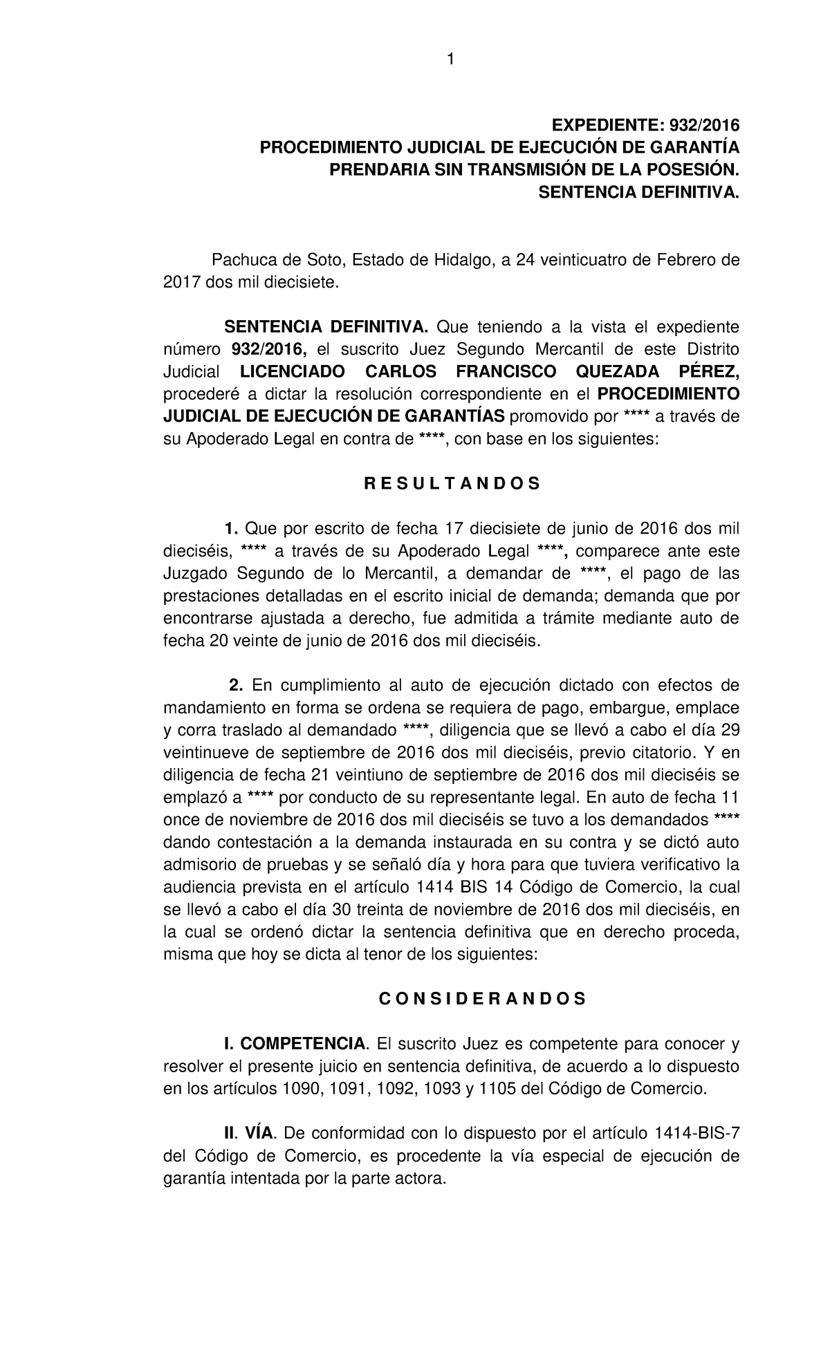 Sentencia ACT 1 - EXPEDIENTE: 932/ PROCEDIMIENTO JUDICIAL DE EJECUCIÓN ...