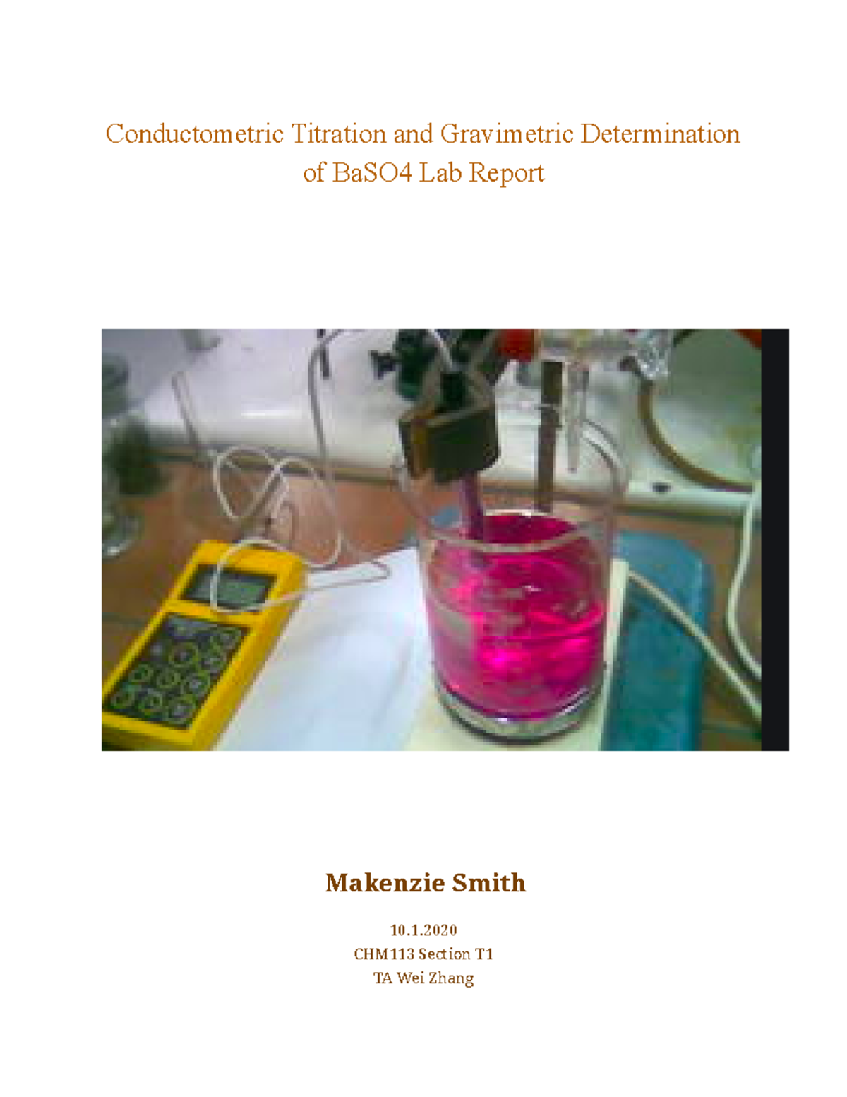 Titration Lab Report Conductometric Titration and Gravimetric Determination of BaSO4 Lab