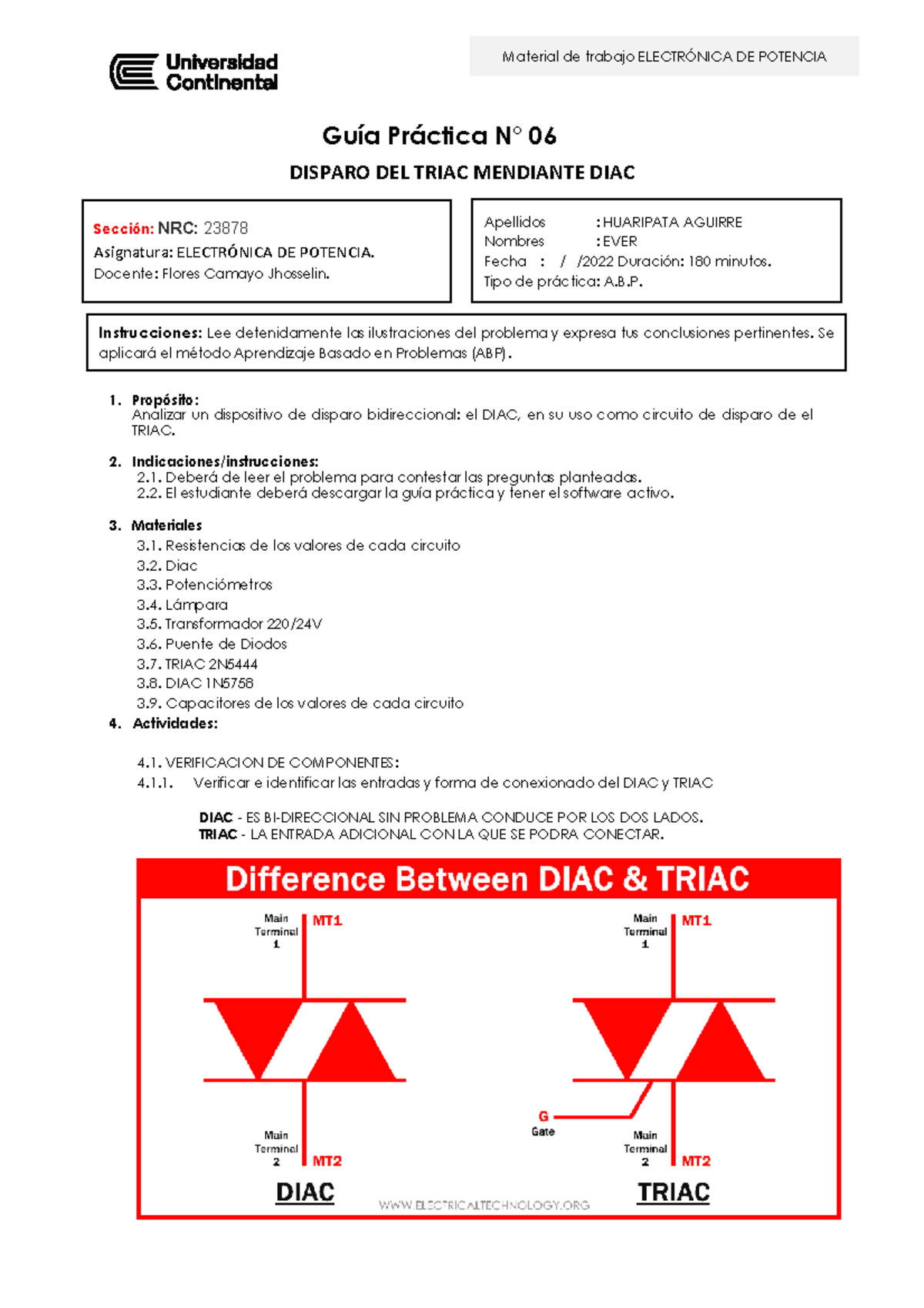 Guía Práctica Nº06 Huaripata - Guía Práctica N° 06 DISPARO DEL TRIAC ...