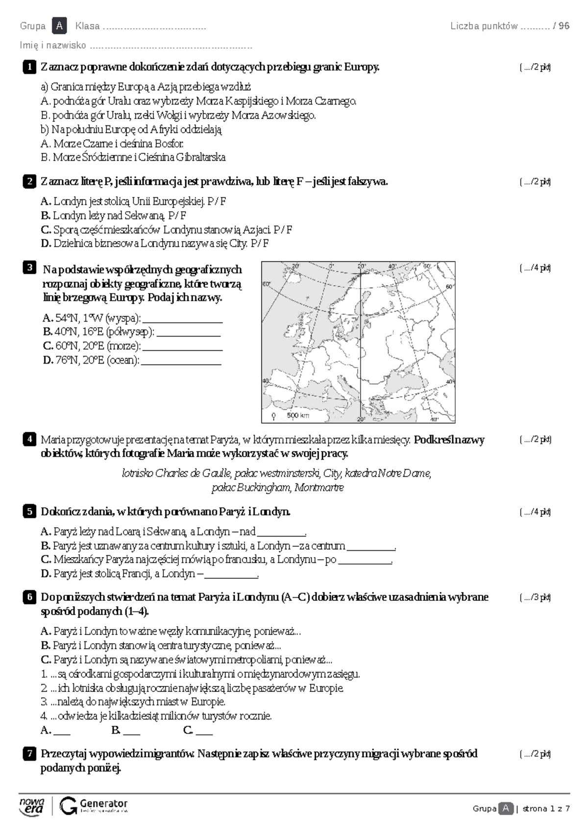 3. srodowisko przyrodnicze i ludnosc Europy wszystkie Test eko - Grupa
