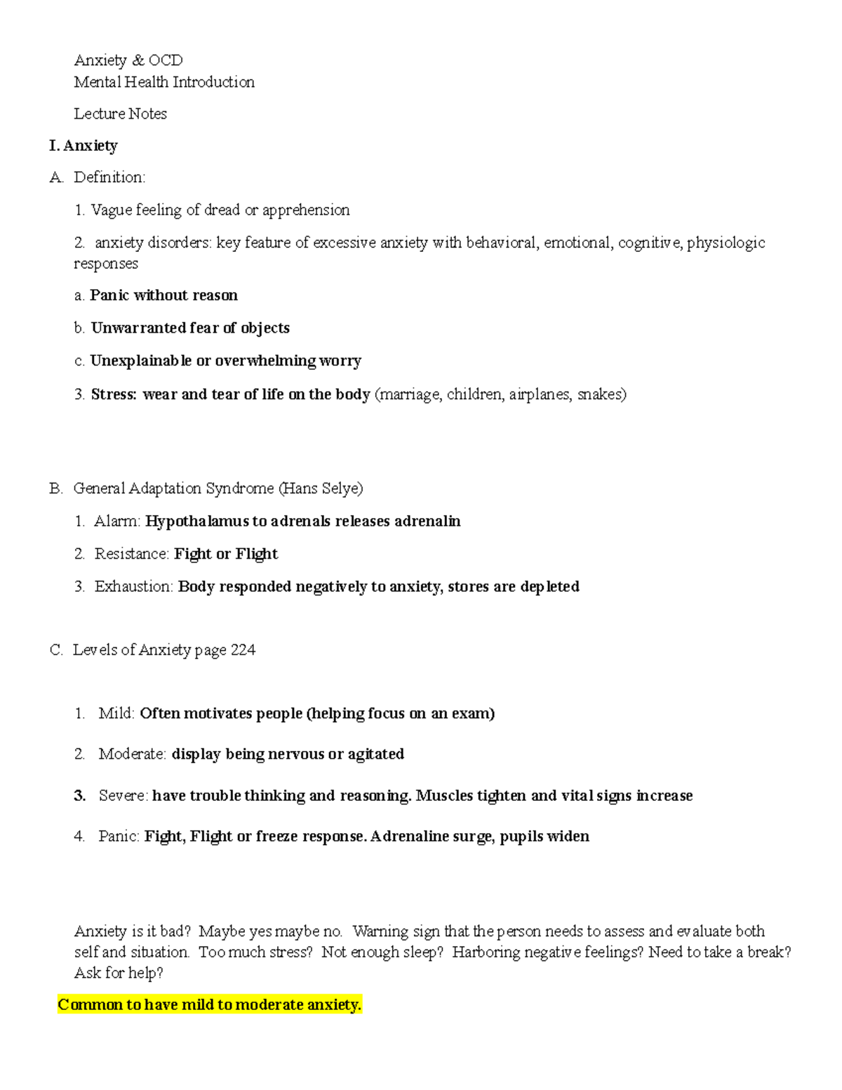 Anxiety OCD Lecutre notes (3) - Anxiety & OCD Mental Health ...