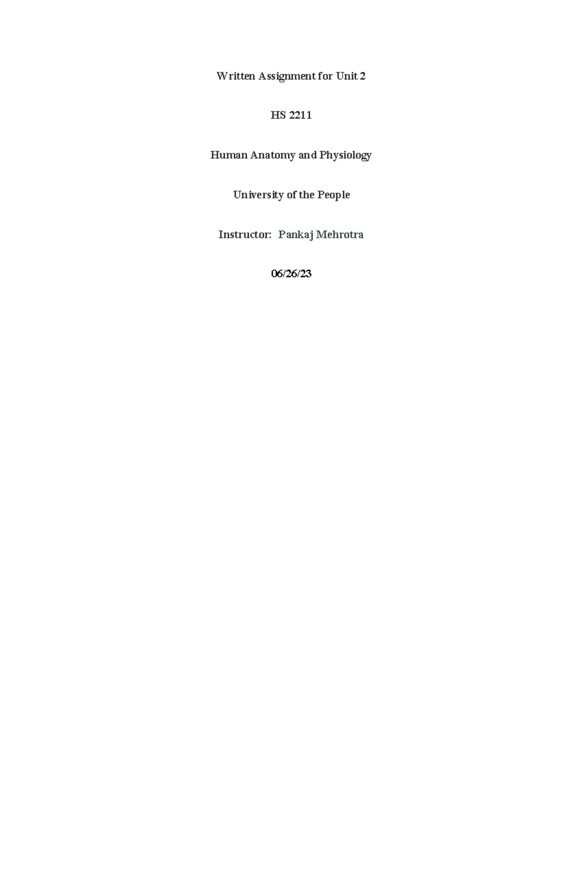Written Assignment for Unit 2- HS 2211 - Written Assignment for Unit 2 ...