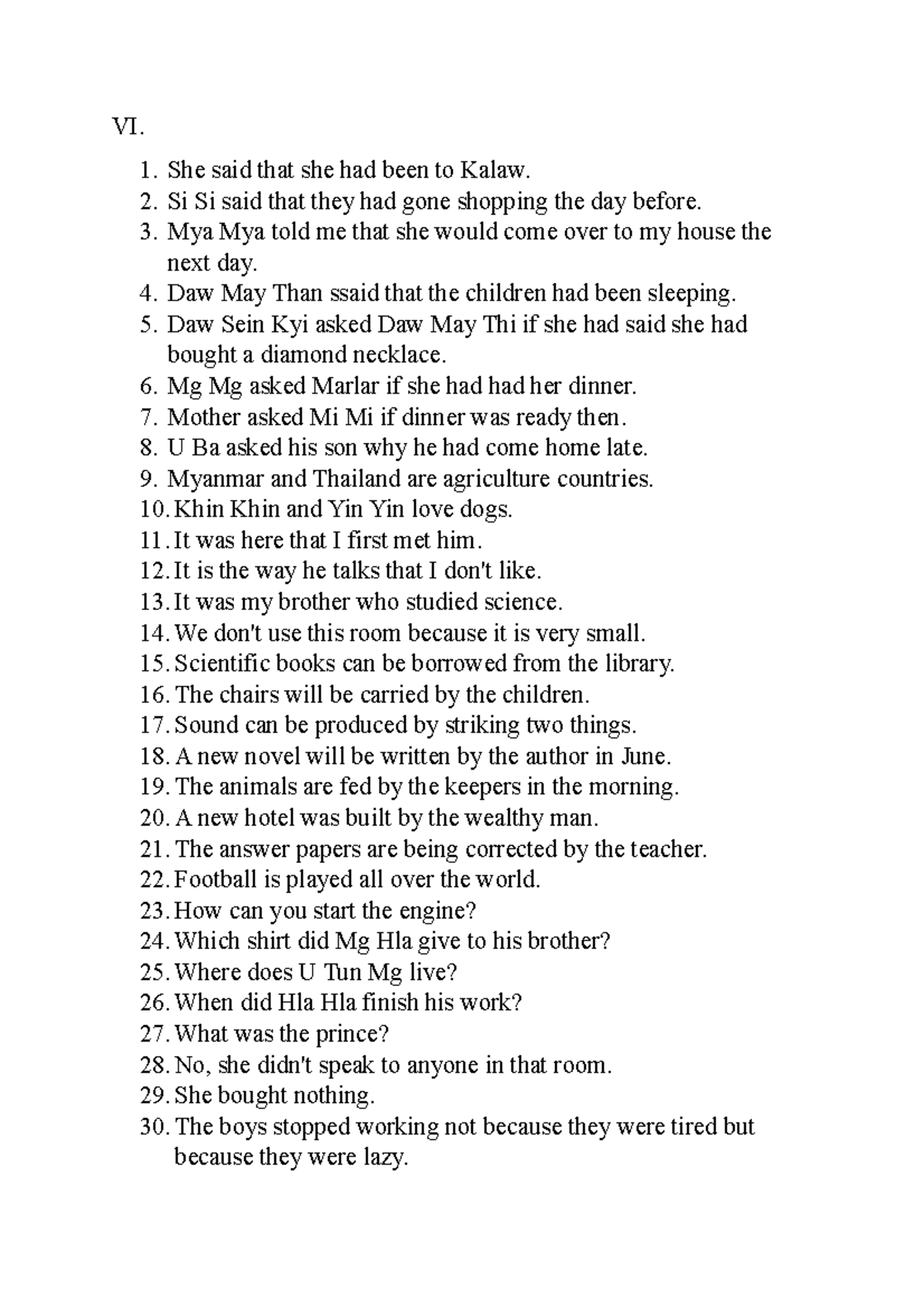 Grammar keys units - VI. She said that she had been to Kalaw. Si Si ...