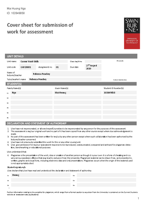 CAR2000 1 Assignment 1 SUM 2024 - 1 CAR20001 – Assignment 1 SWINBURNE ...