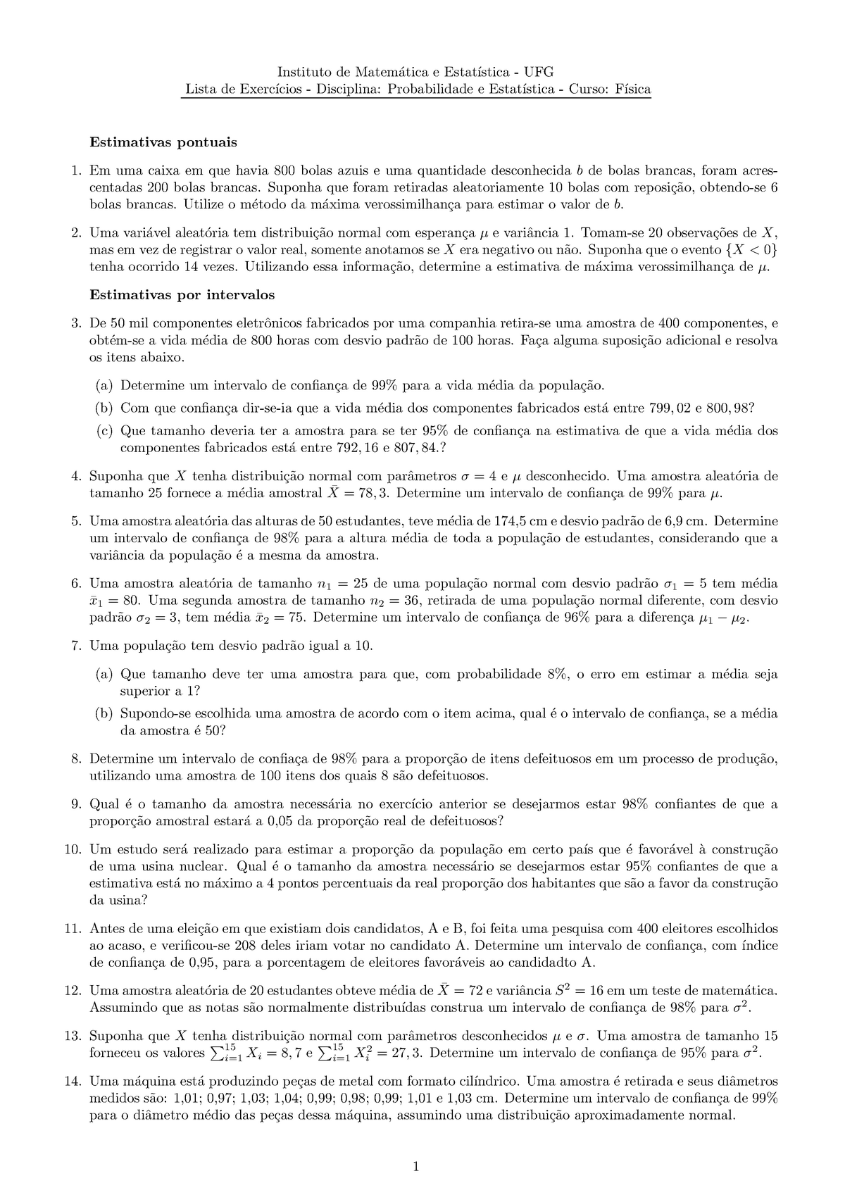 Lista 3 Prob Estatistica - Instituto De Matem´atica E Estat´ıstica ...