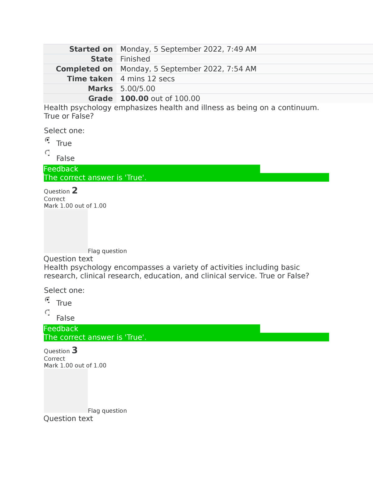 PSYC111 SELF QUIZ UNIT 1 - Started On Monday, 5 September 2022, 7:49 AM ...