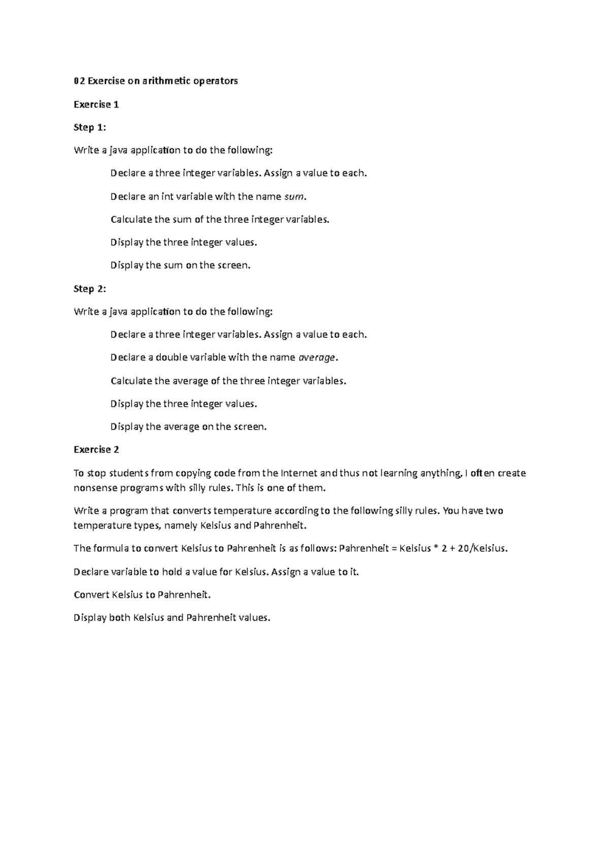02 Exercise on arithmetic operators - 02 Exercise on arithmetic ...