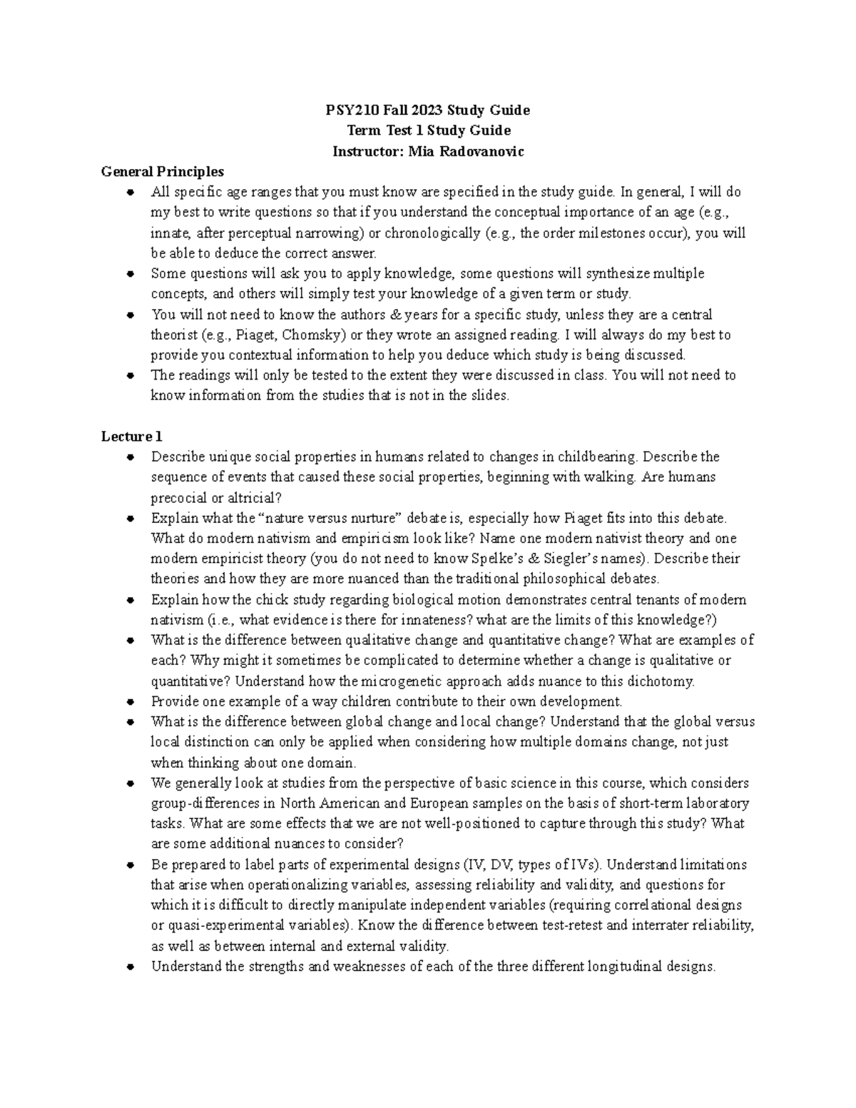 PSY210 Term Test 1 Study Guide - PSY210 Fall 2023 Study Guide Term Test ...