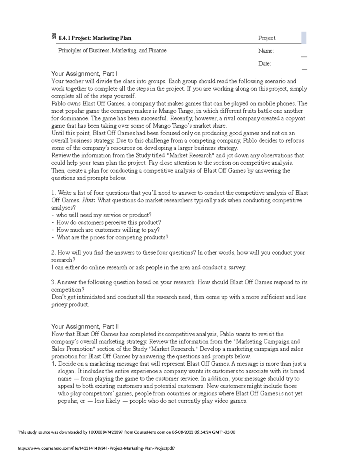 8.4 - Marketing plan and Strategies - Your Assignment, Part I Your ...