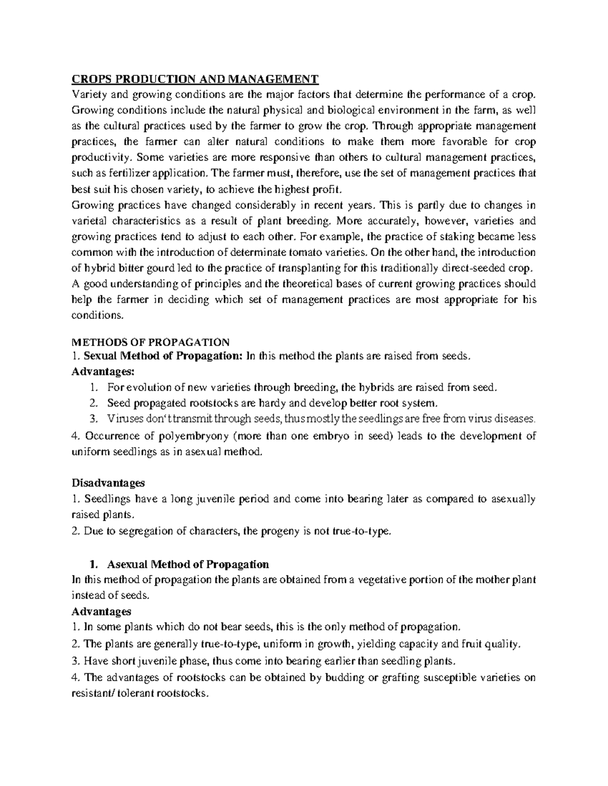 Crops Production AND Management CROPS PRODUCTION AND MANAGEMENT