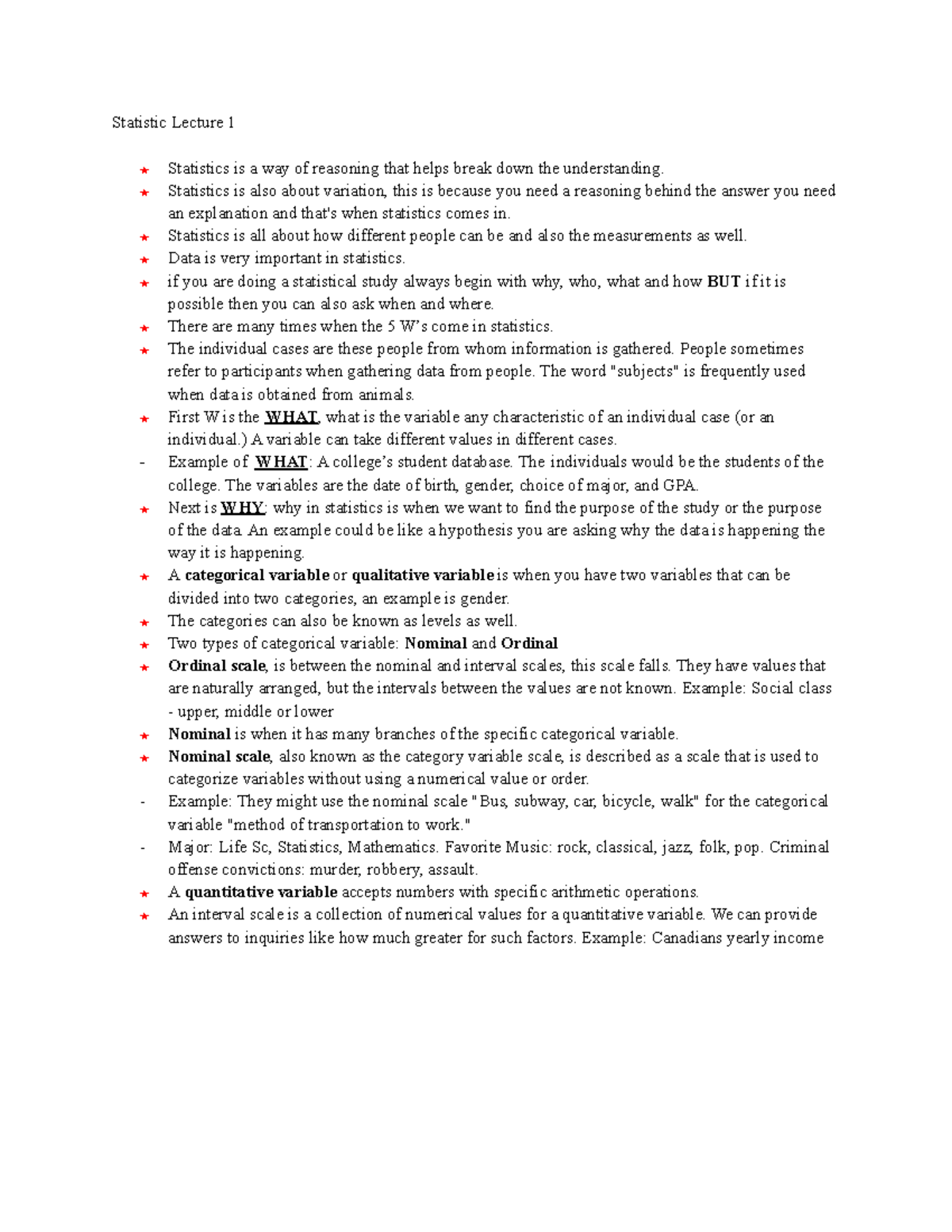 Statistic Lecture Notes - Statistic Lecture 1 ★ Statistics Is A Way Of ...