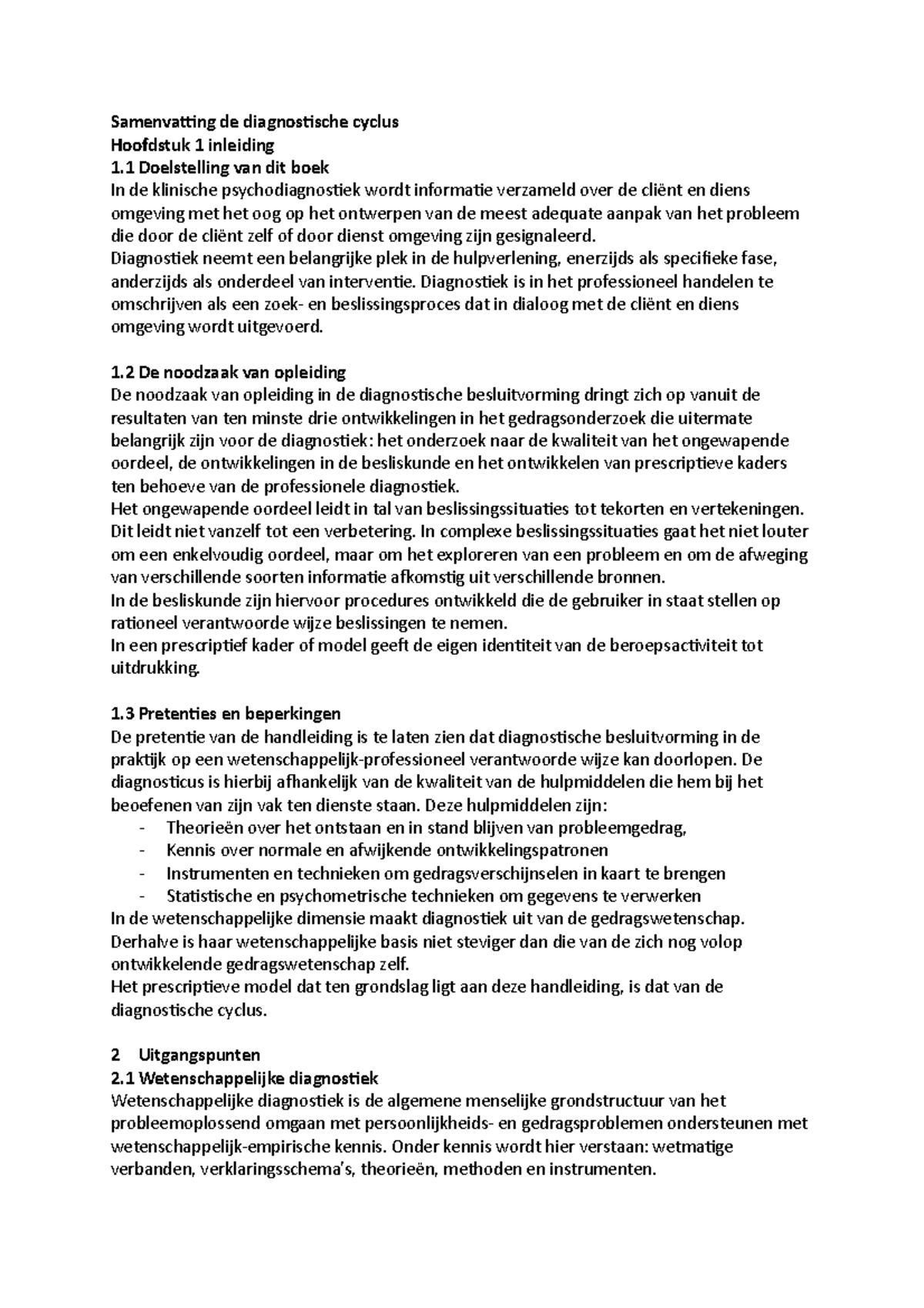 Sv Diagnostiek Uitgebreide Samenvatting Van Het Boek De Diagnostische Cyclus Samenvatting De