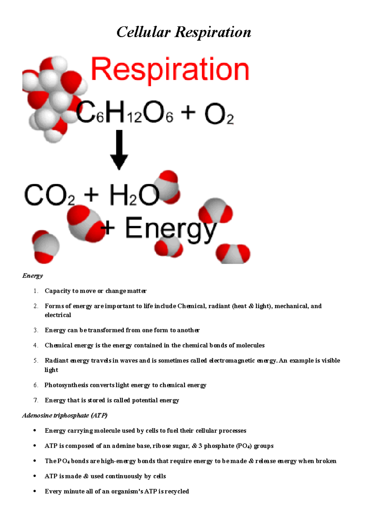 Cellular Respiration - Cellular Respiration Energy Capacity to move or ...