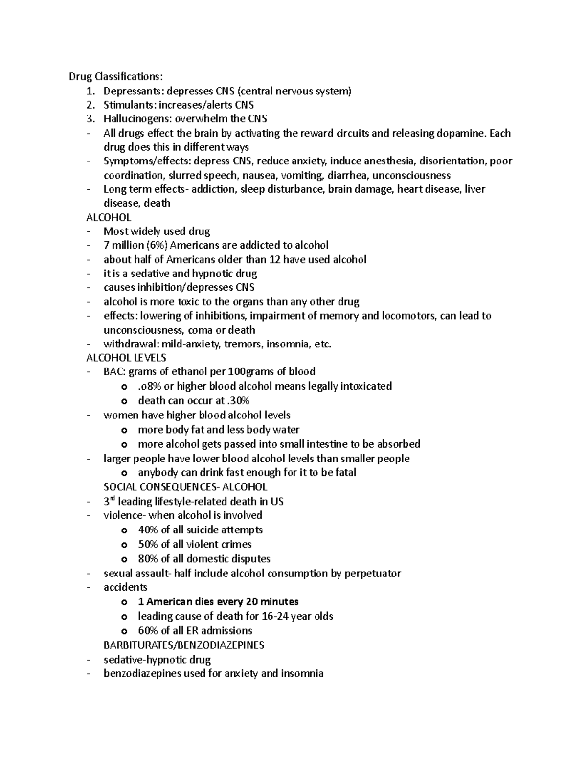 Drug Classifications - Depressants: depresses CNS (central nervous ...