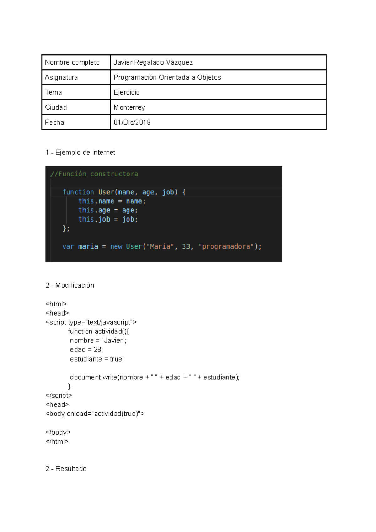 POO ejercicio de programacion orientada a objetos - Nombre completo ...