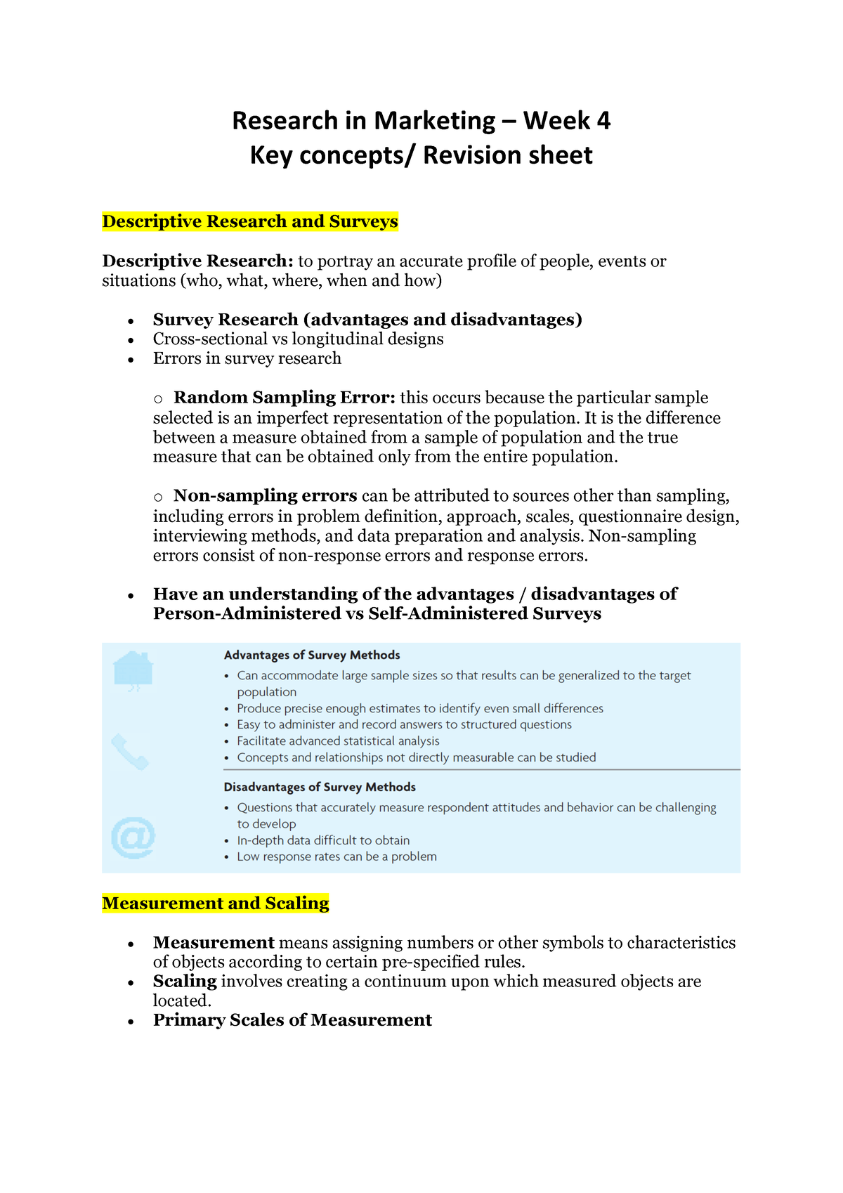 Revision W4 - Research in Marketing 3 Week 4 Key concepts/ Revision ...